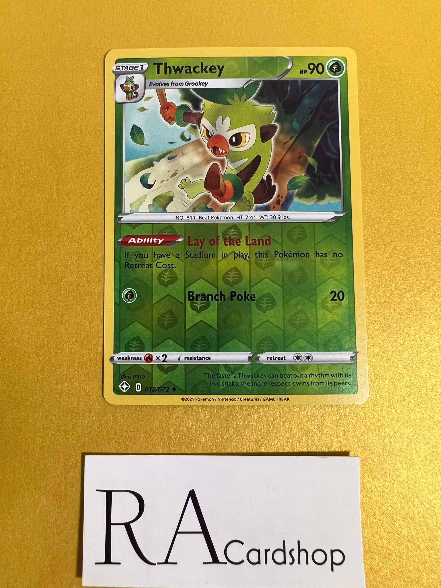 Thwackey Reverse Holo Uncommon 012/072 Shining Fates Pokemon