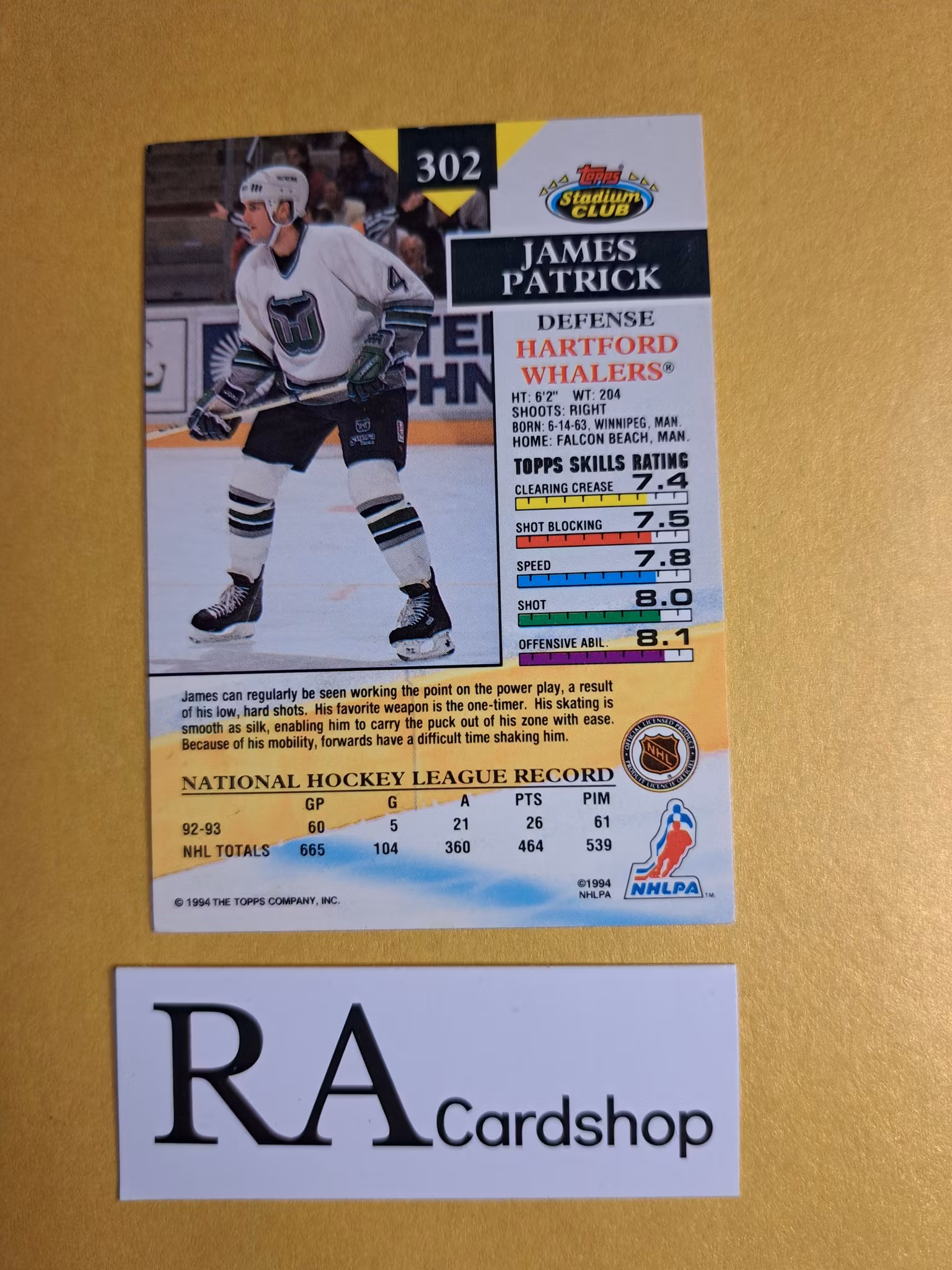 James Patrick 93-94 Topps Stadium Club #302 NHL Hockey