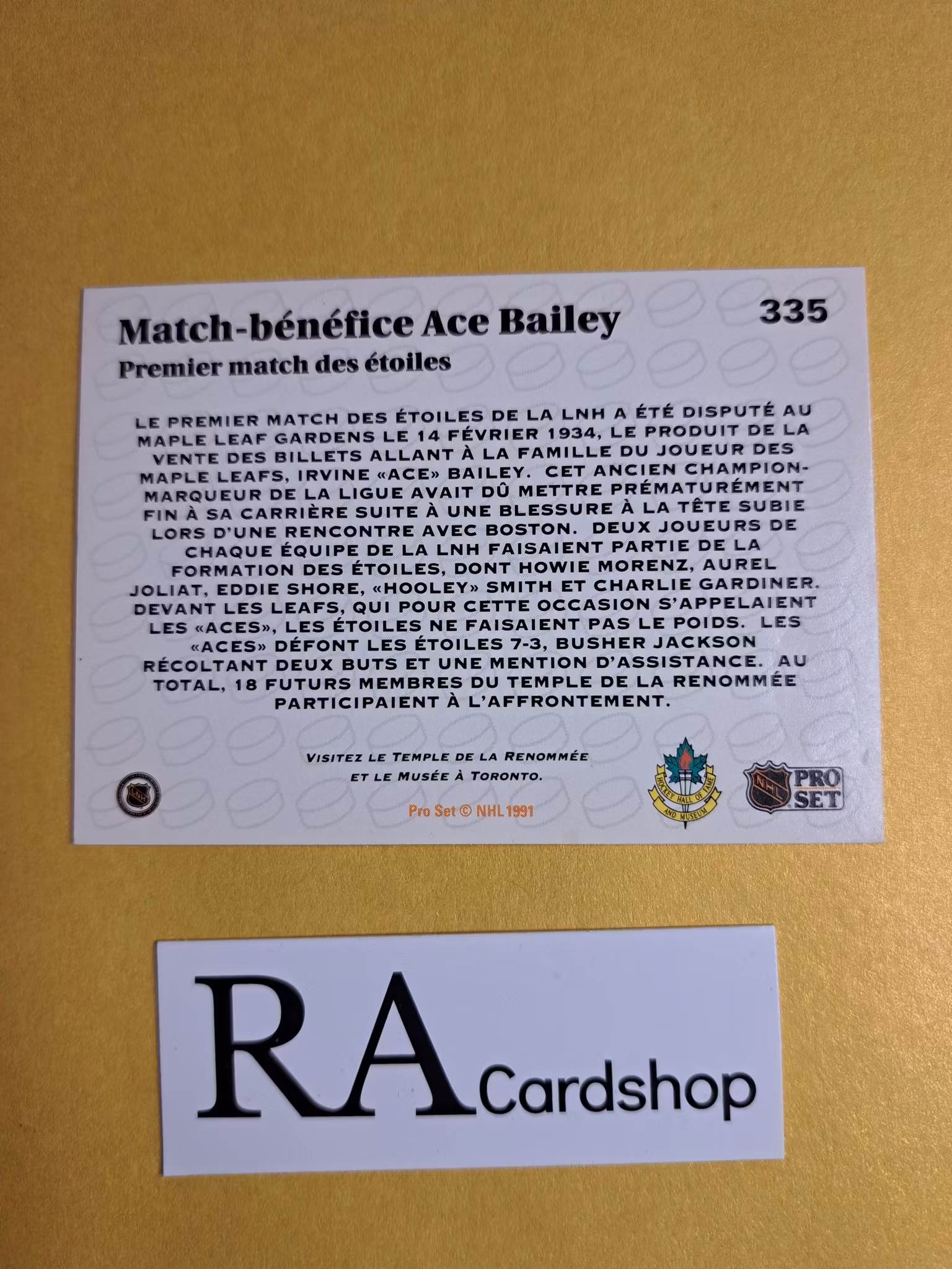 Match-Benefice Ace Bailey (french) 91-92 Pro Set #335 NHL Hockey