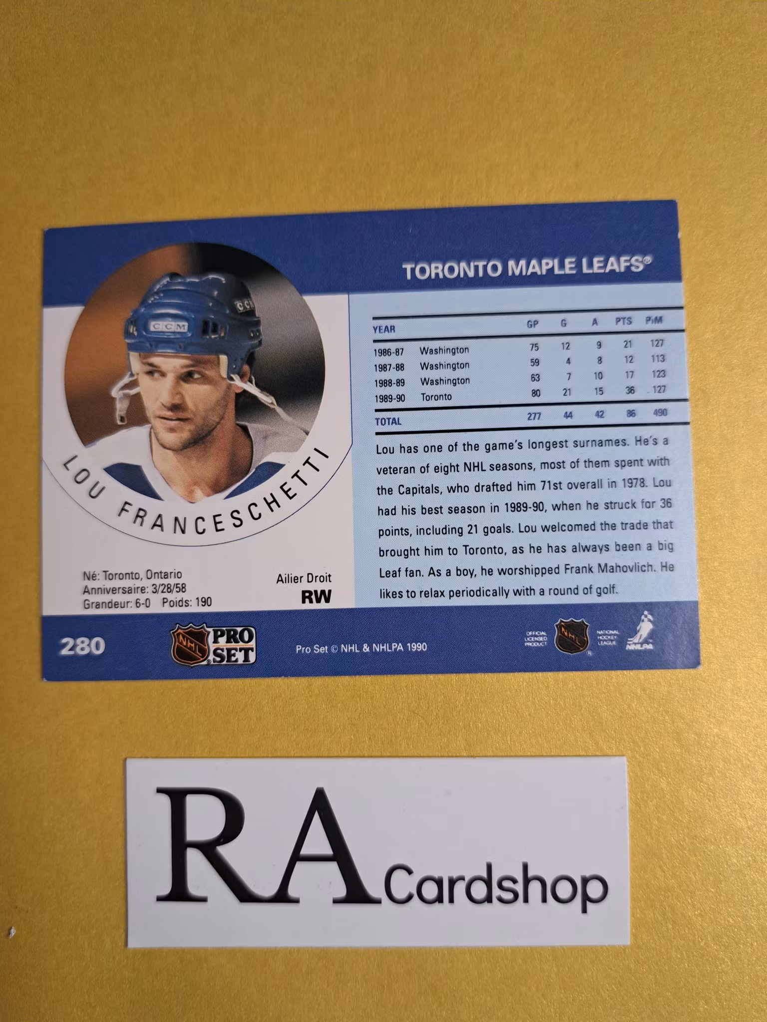 Lou Franceschetti 90-91 Pro Set #280 NHL Hockey
