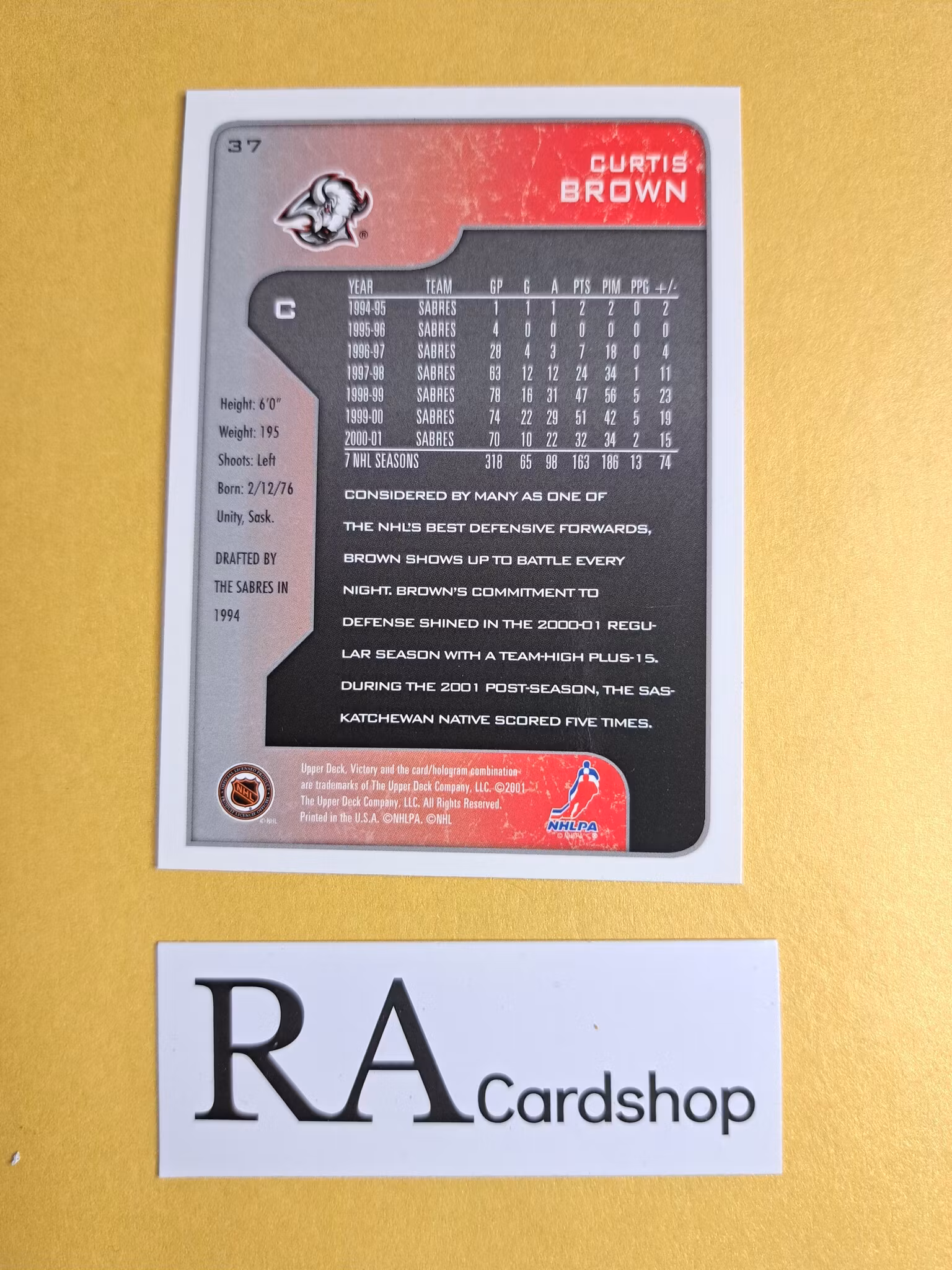 Curtis Brown 01-02 Upper Deck Victory #37 NHL Hockey