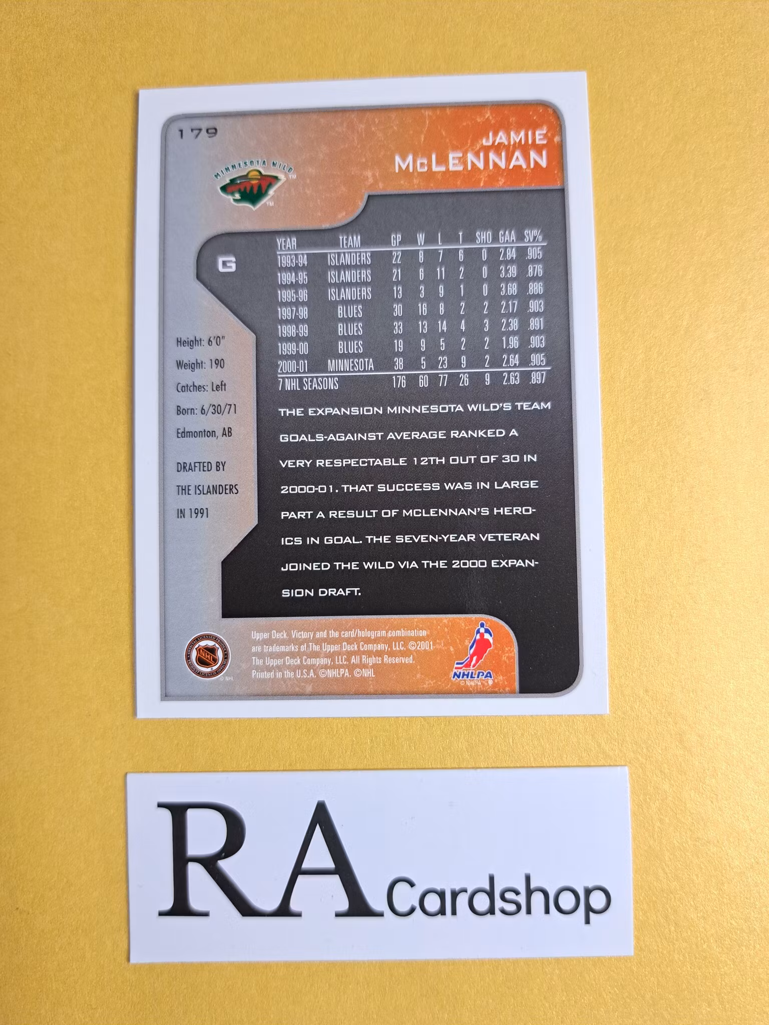 Jamie McLennan 01-02 Upper Deck Victory #179 NHL Hockey