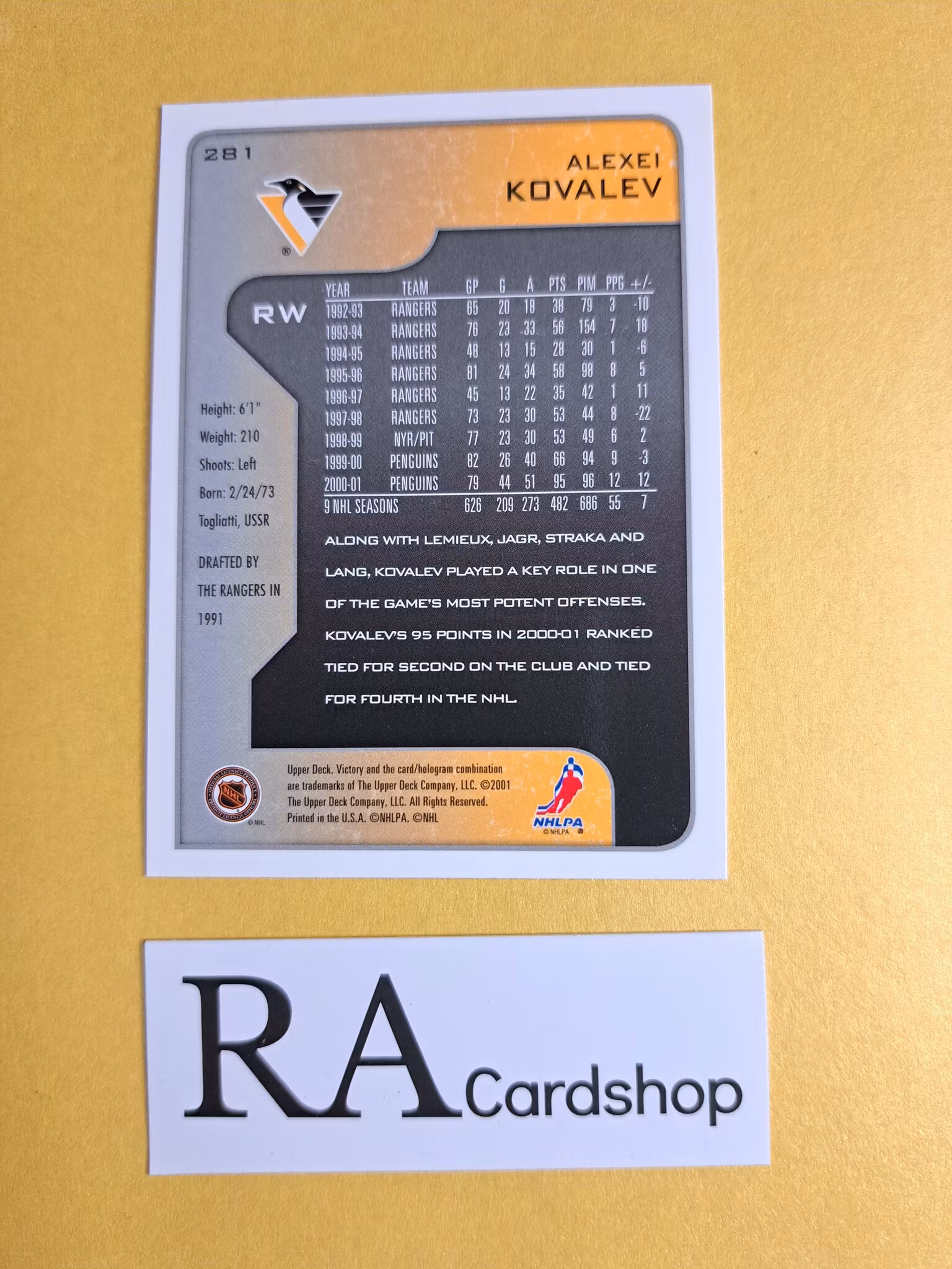 Alexei Kovalev 01-02 Upper Deck Victory #281 NHL Hockey