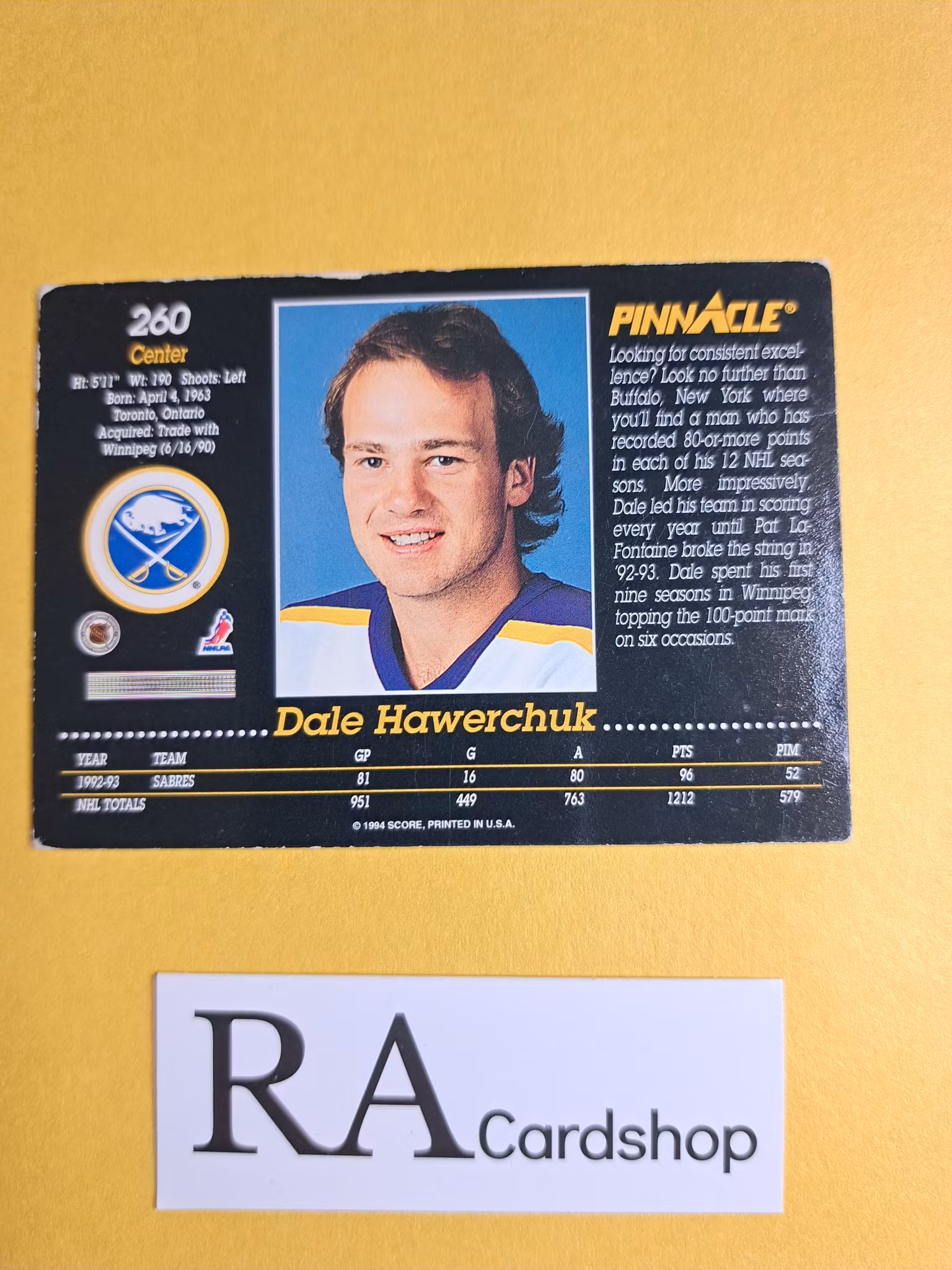 Dale Hawerchuk 93-94 Pinnacle Score #260 NHL Hockey
