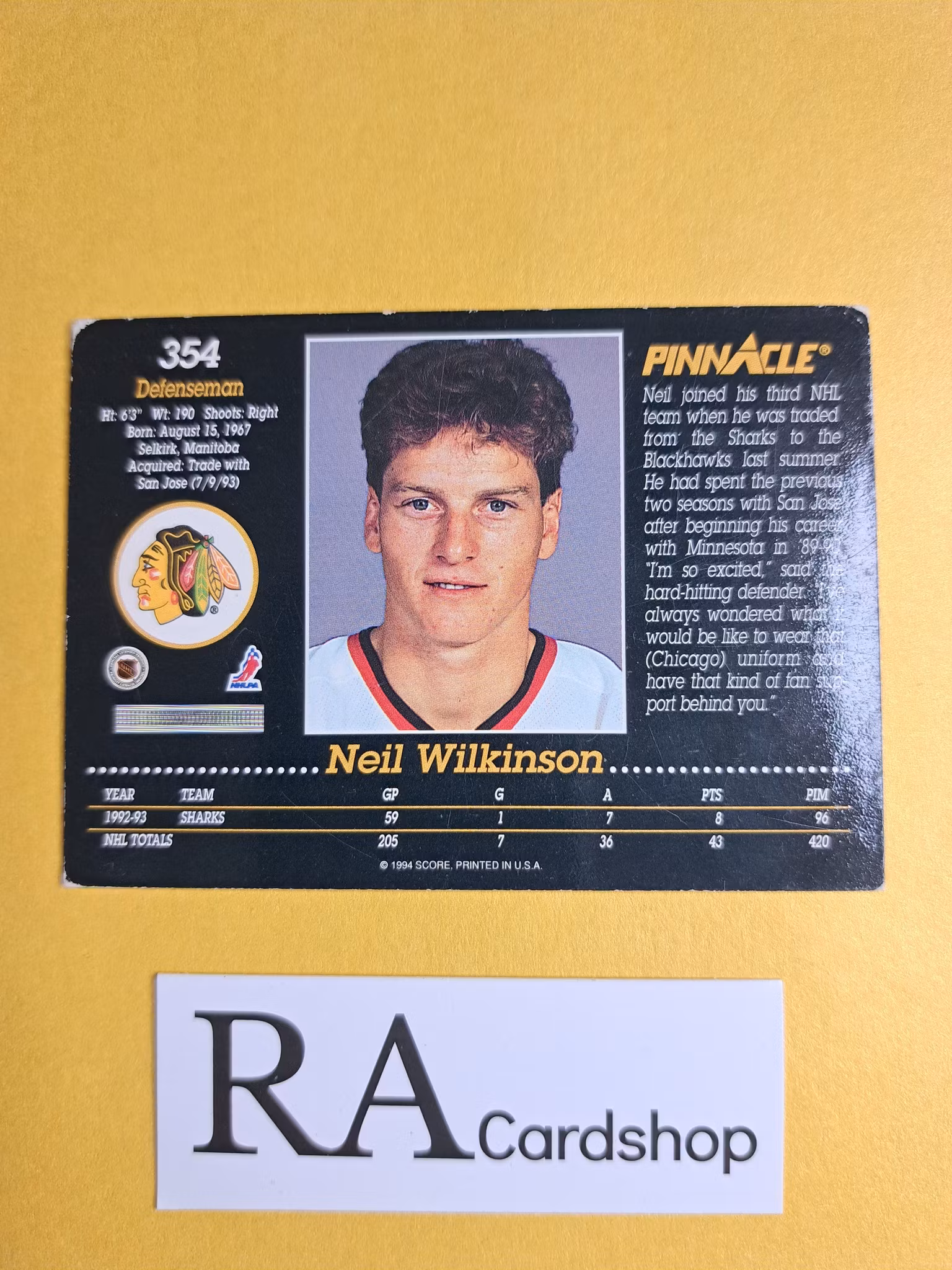 Neil Wilkinson 93-94 Pinnacle Score #354 NHL Hockey