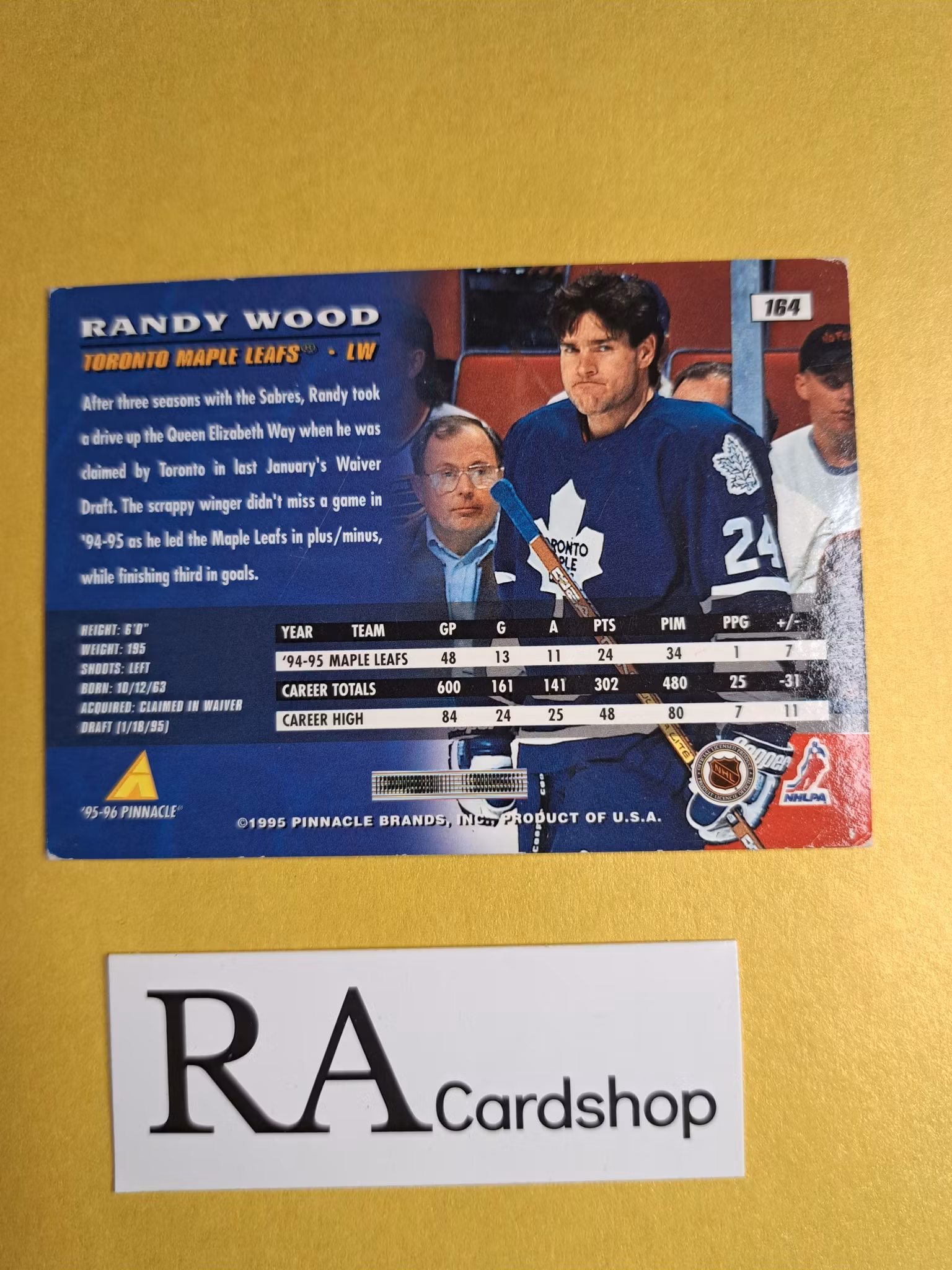 Randy Wood 95-96 Pinnacle #164 NHL Hockey