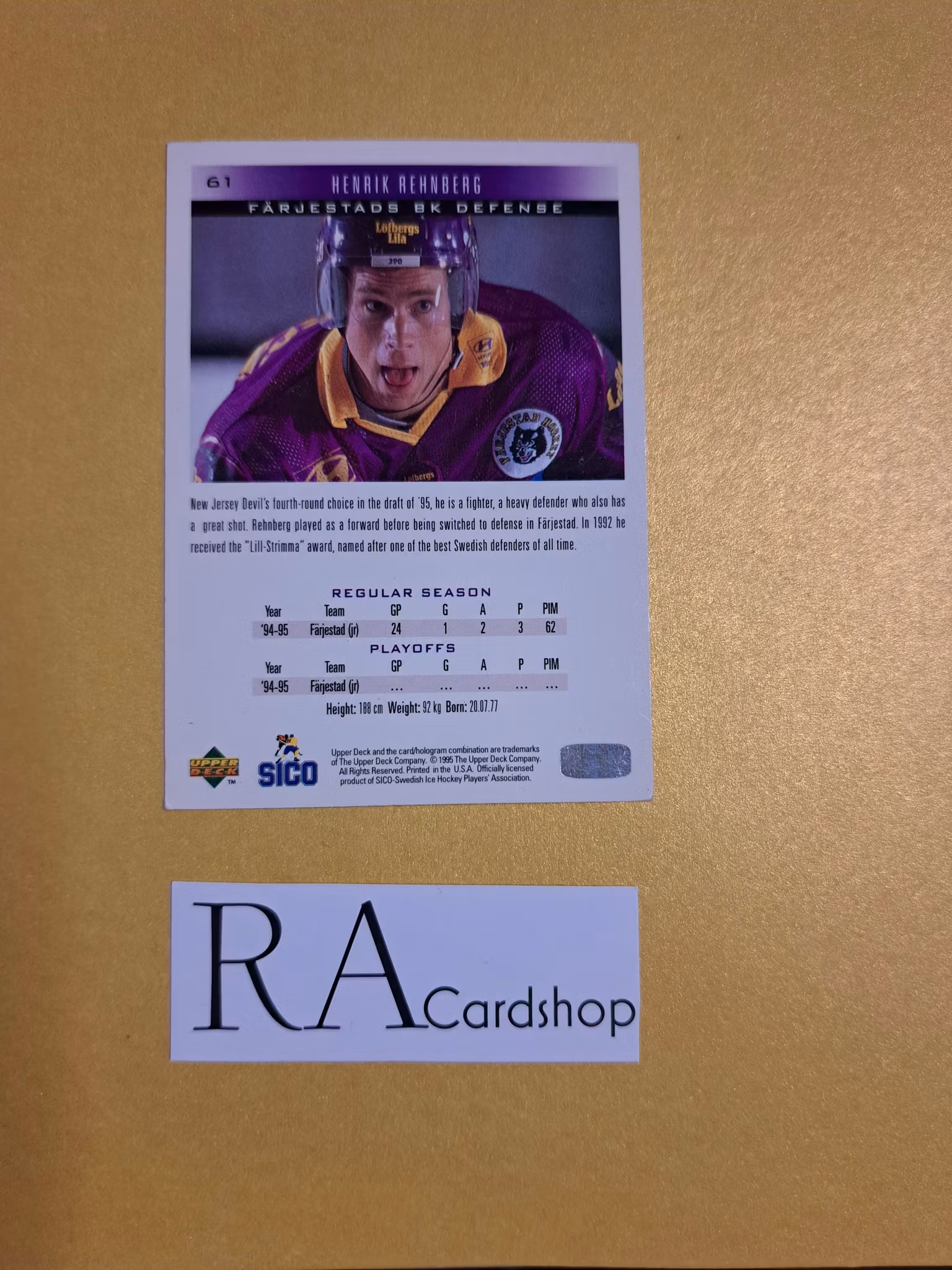 Henrik Rehnberg (1) 95-96 Upper Deck Swedish #61