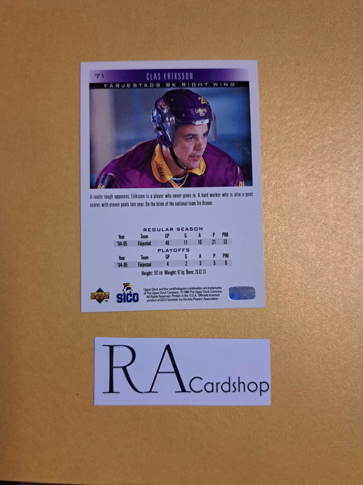 Clas Eriksson 95-96 Upper Deck Swedish #71