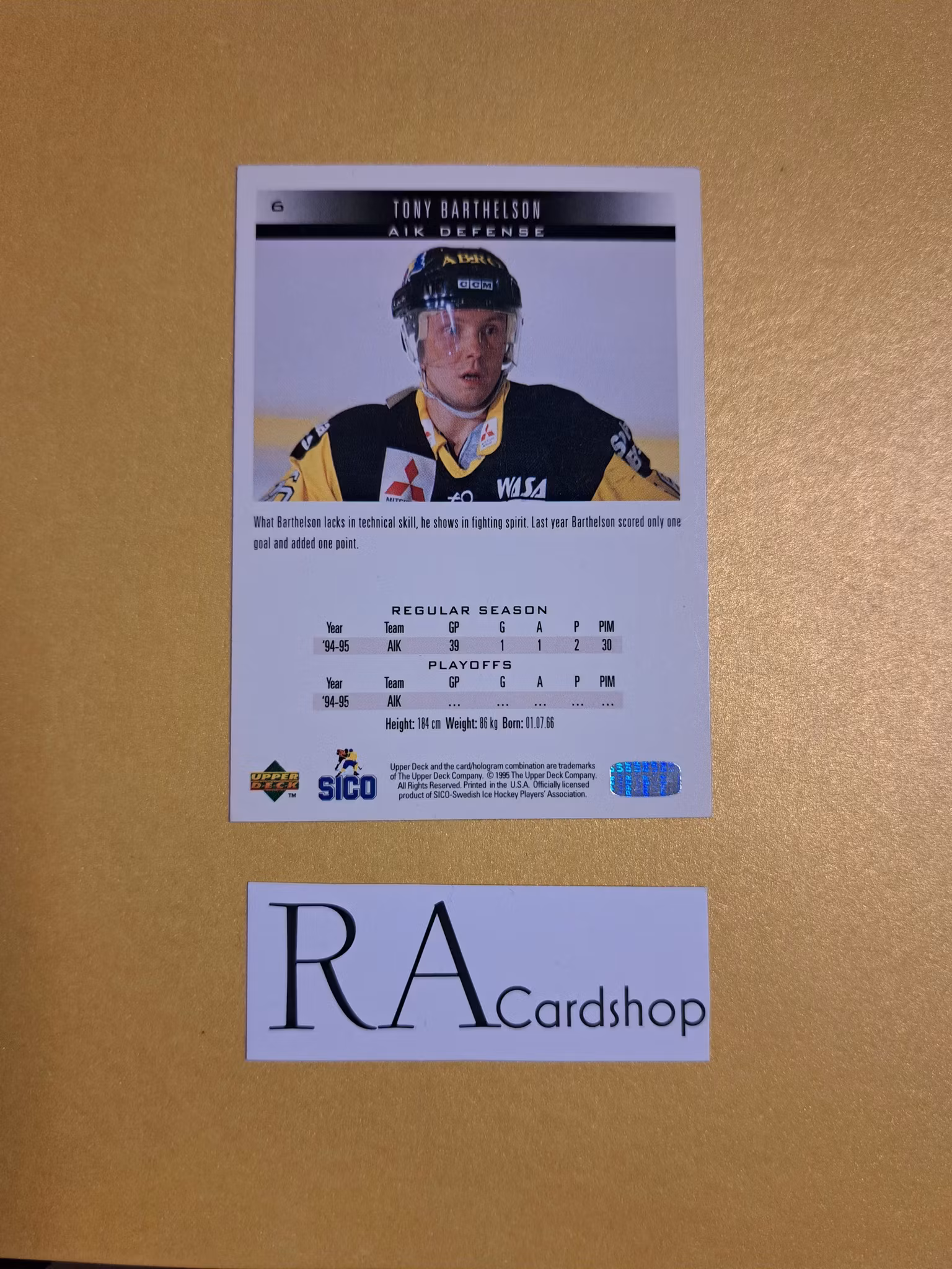 Tony Barthelson 95-96 Upper Deck Swedish #6