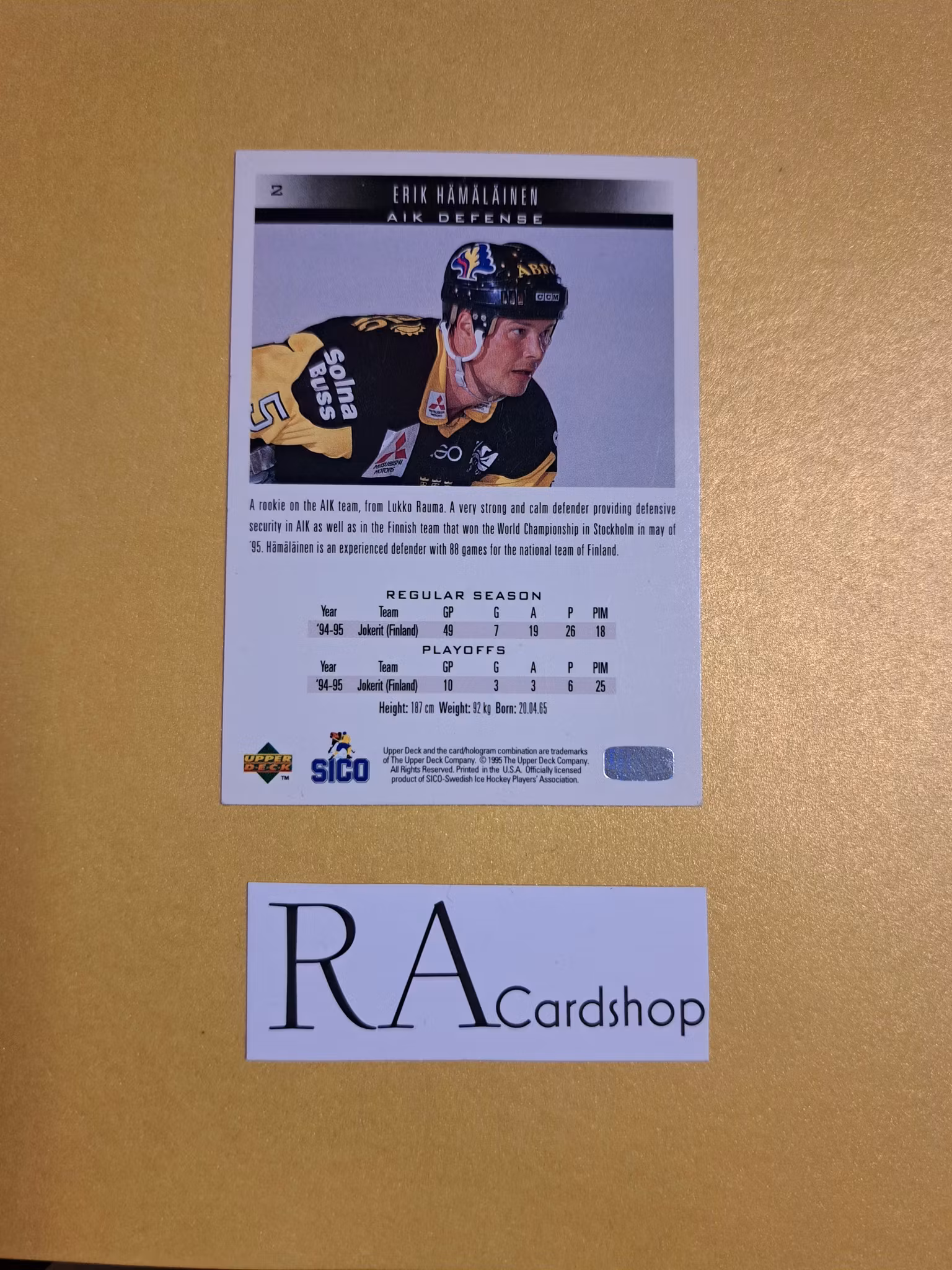 Erik Hämäläinen (1) 95-96 Upper Deck Swedish #2