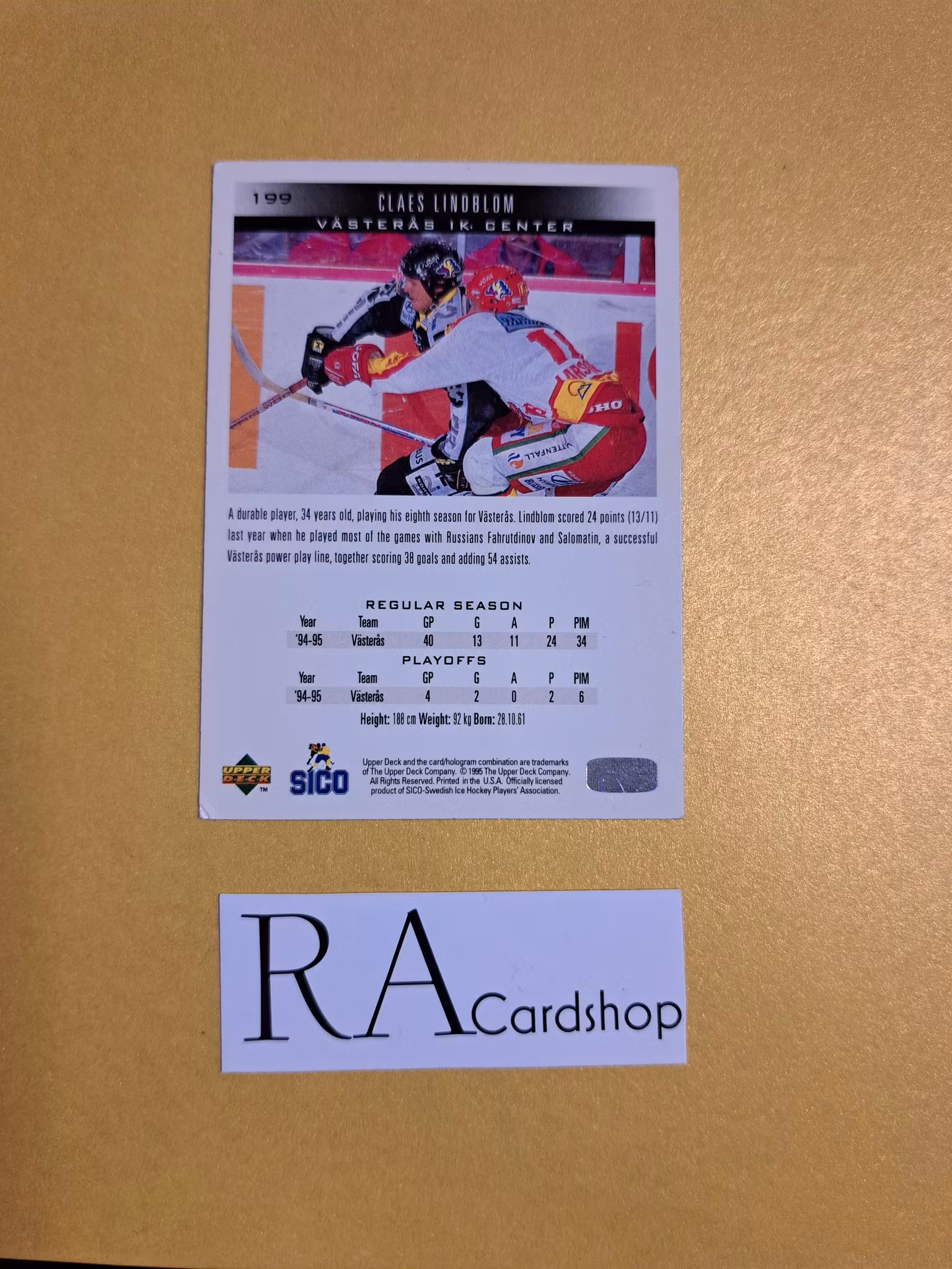 Claes Lindblom 95-96 Upper Deck Swedish #199