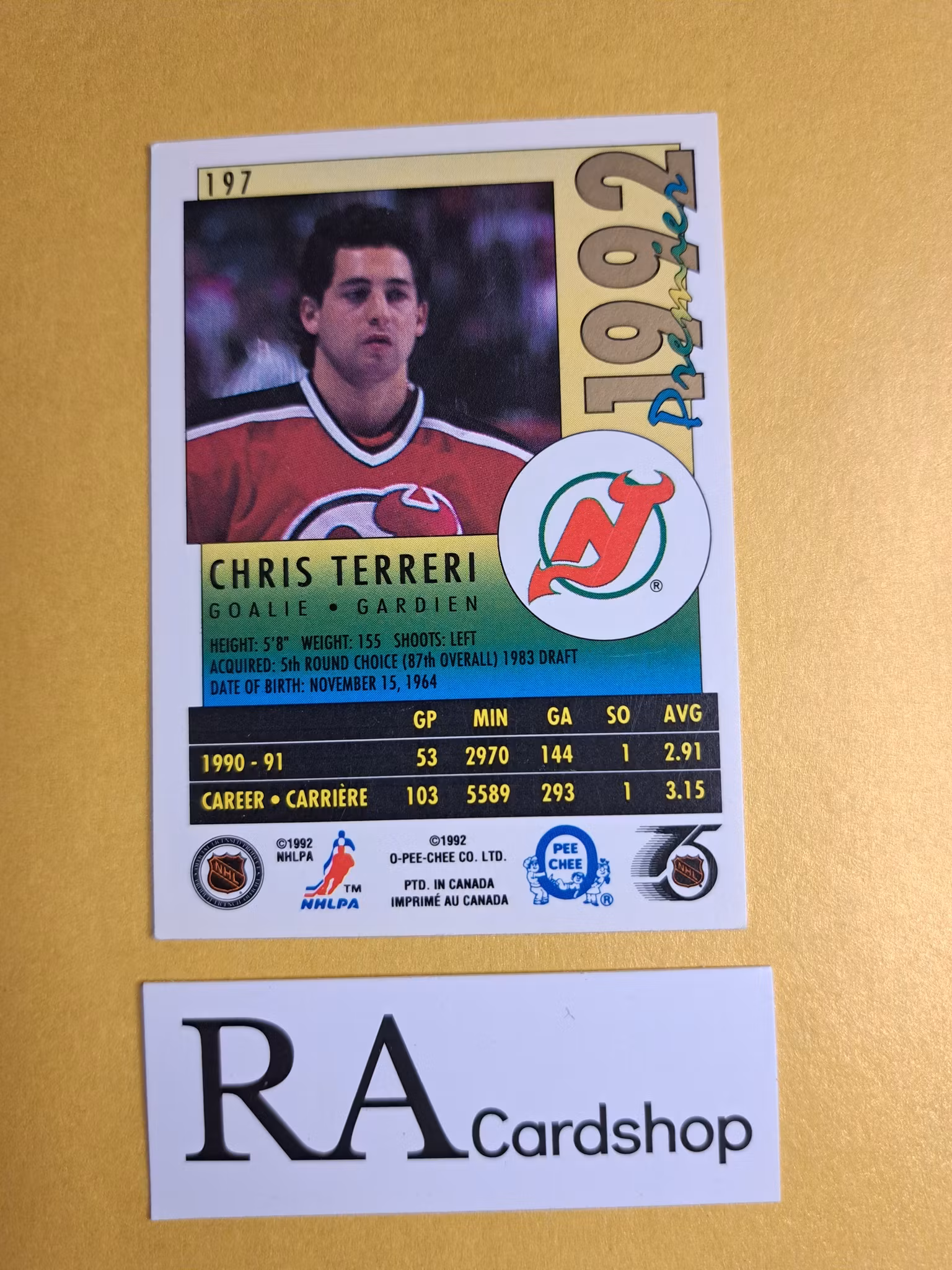 Chris Terreri Premier 90-91 O-Pee-Chee #197 NHL Hockey