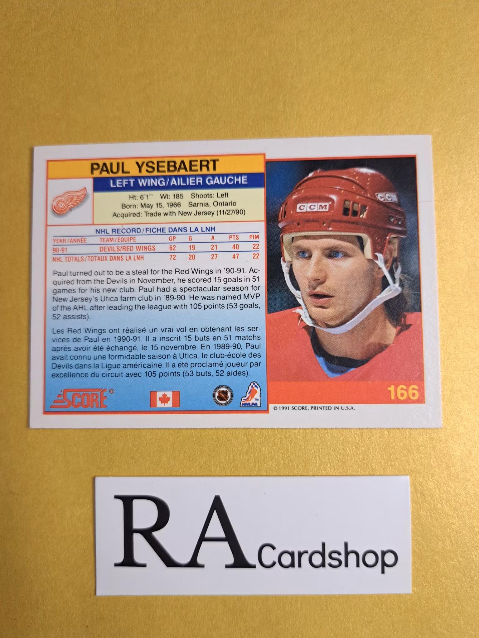 Paul Ysebaert 91-92 Score American #166 NHL Hockey