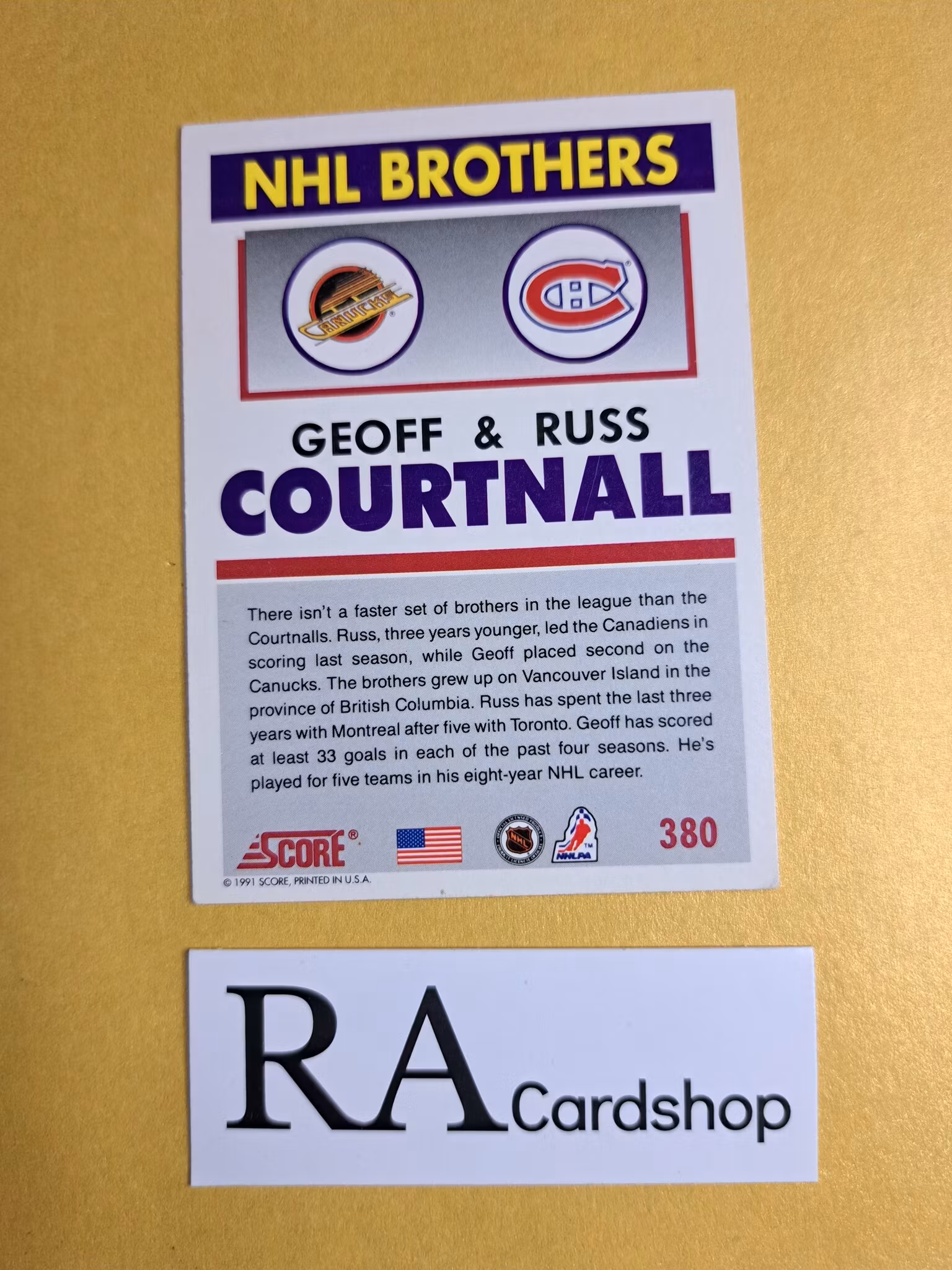 Geoff & Russ Courtnall NHL Brothers 91-92 Score American #380 NHL Hockey