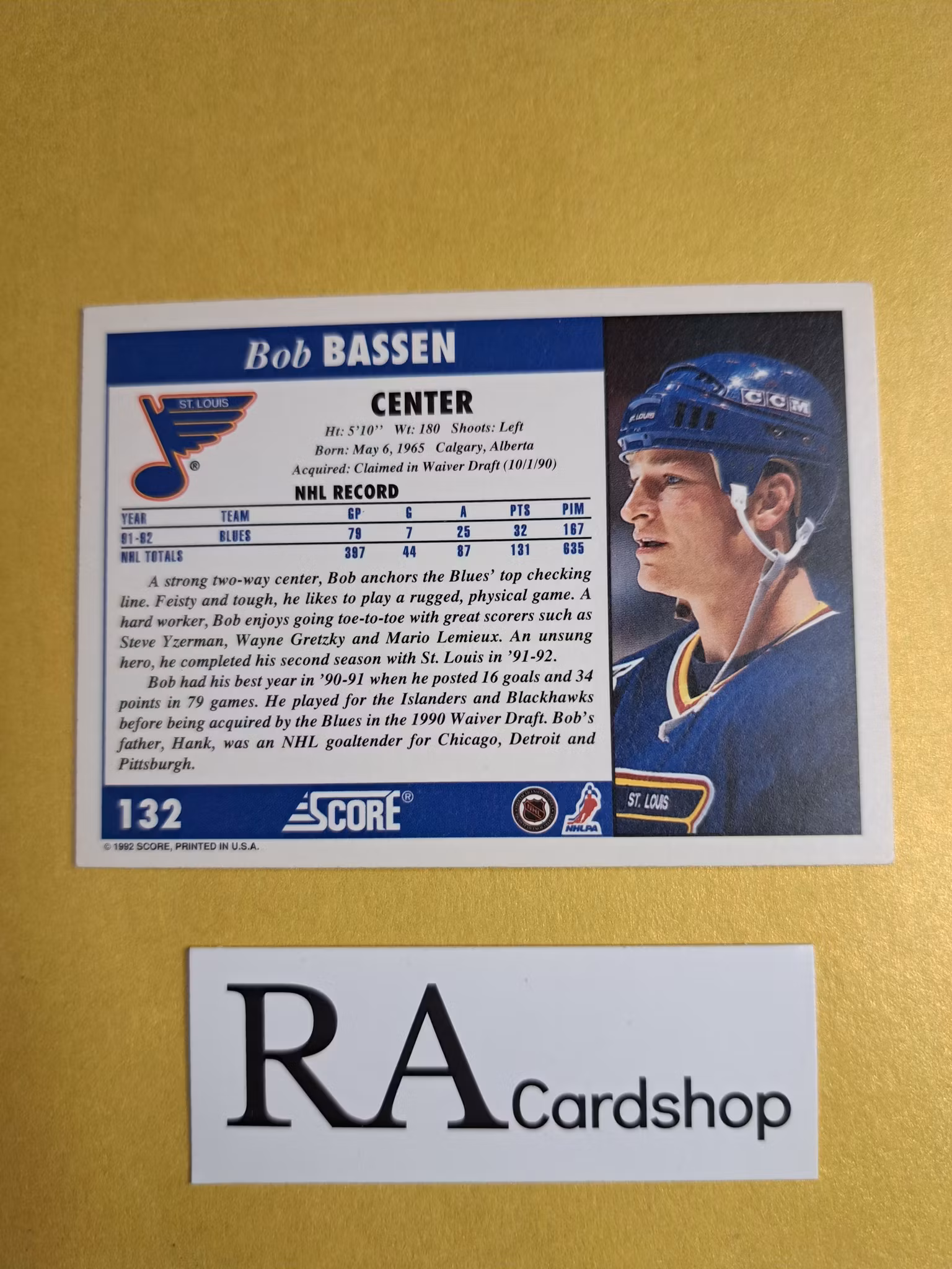 Bob Bassen 1992 Score American #132 NHL Hockey