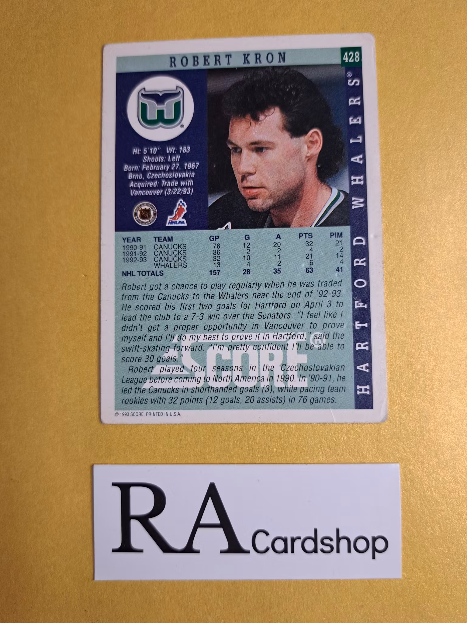 Robert Kron 93-94 Score American #428 NHL Hockey