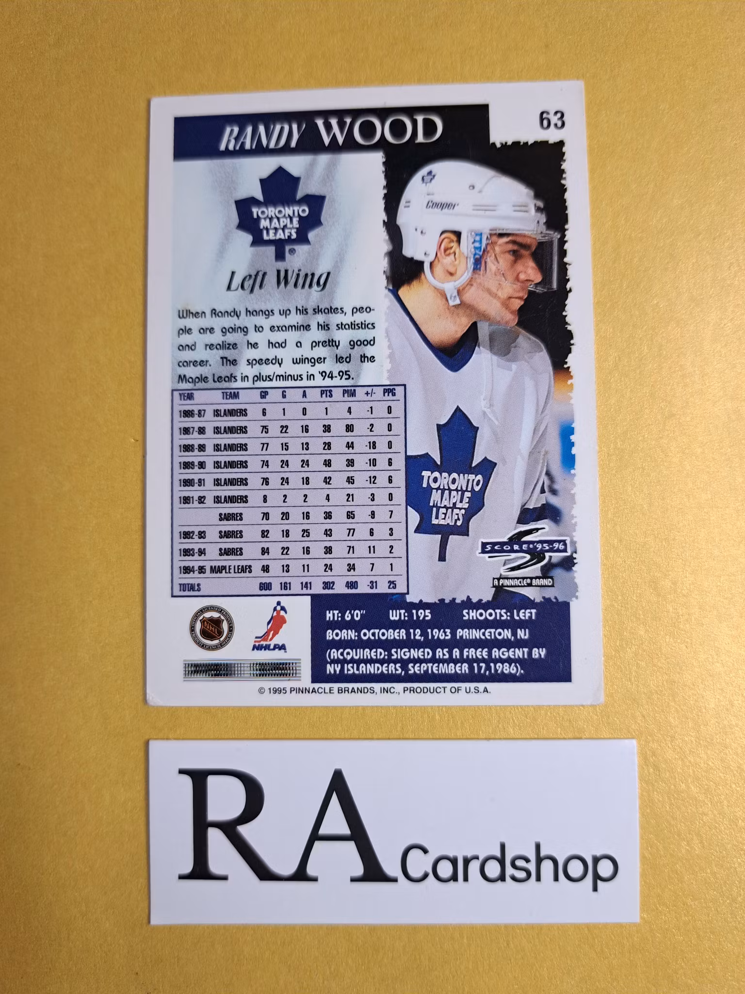 Randy Wood 95-96 Score Pinnacle #63 NHL Hockey