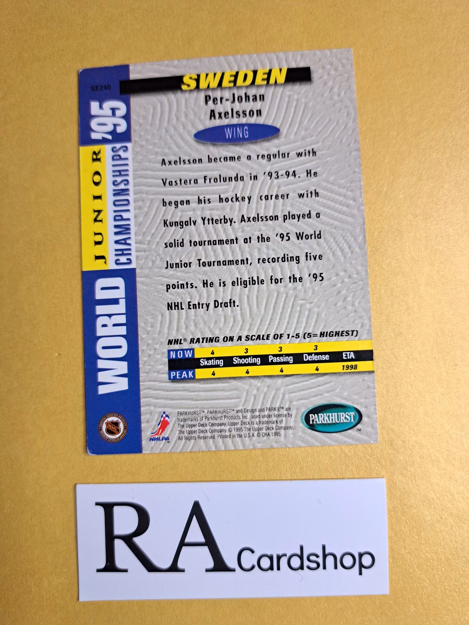 Per - Johan Axelsson Sverige (2) 94-95 Parkhurst #SE240 Hockey