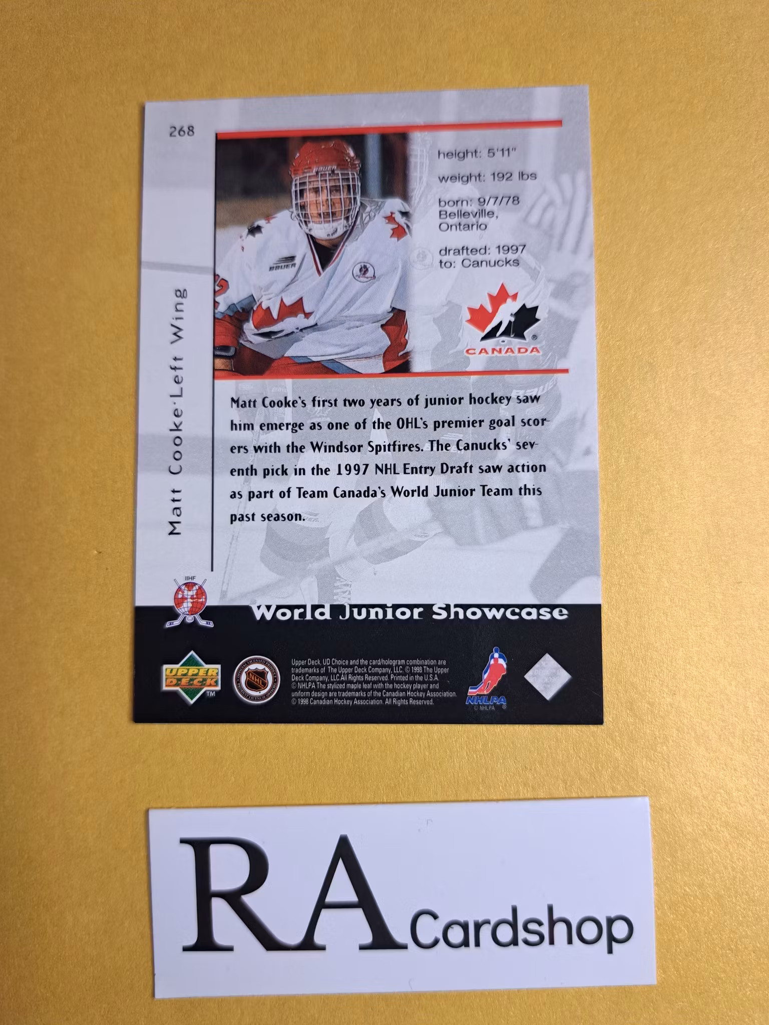 Matt Cooke Canada 98-99 UD Choice #268 Hockey
