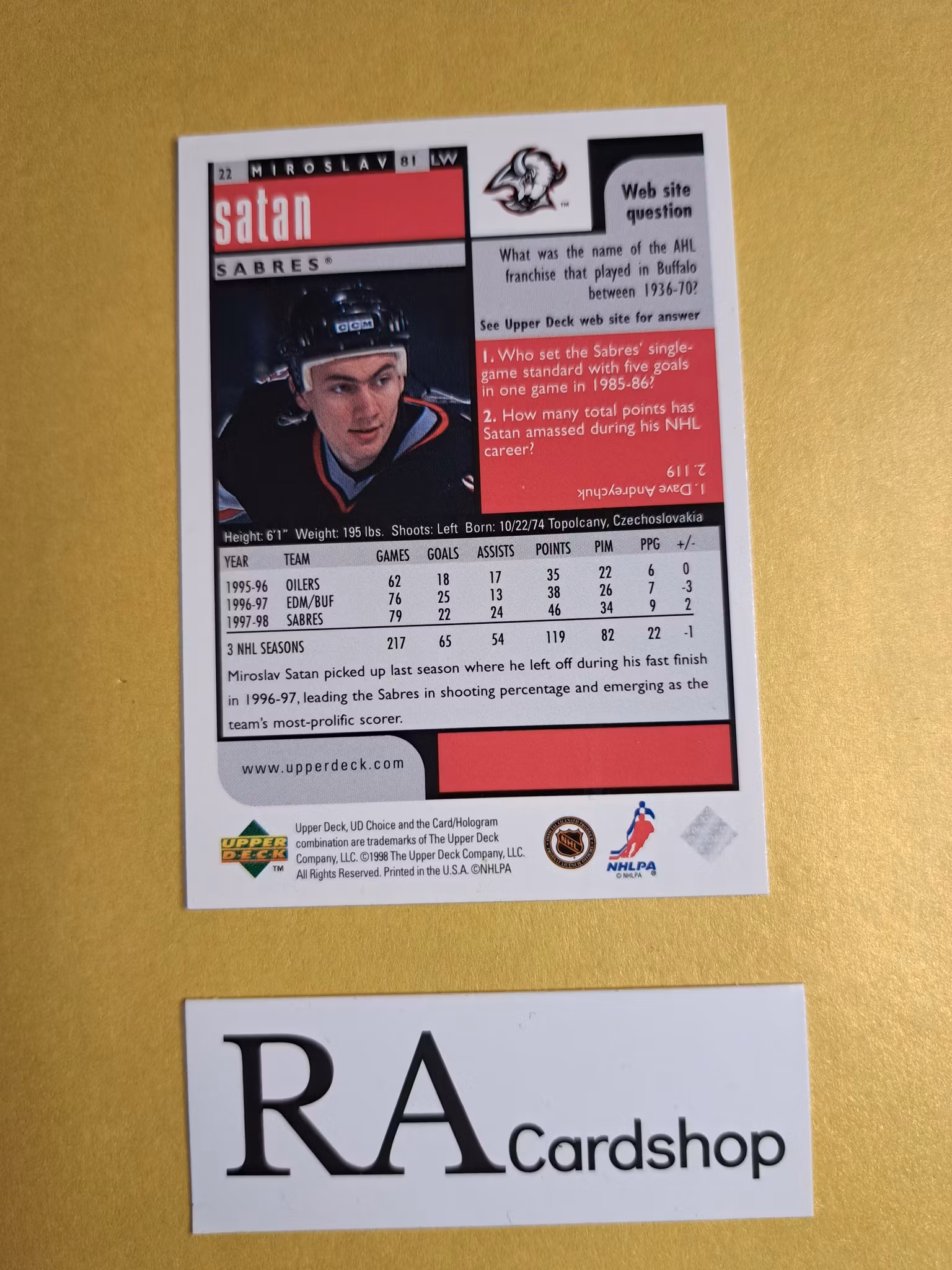 Miroslav Satan 98-99 UD Choice #22 NHL Hockey