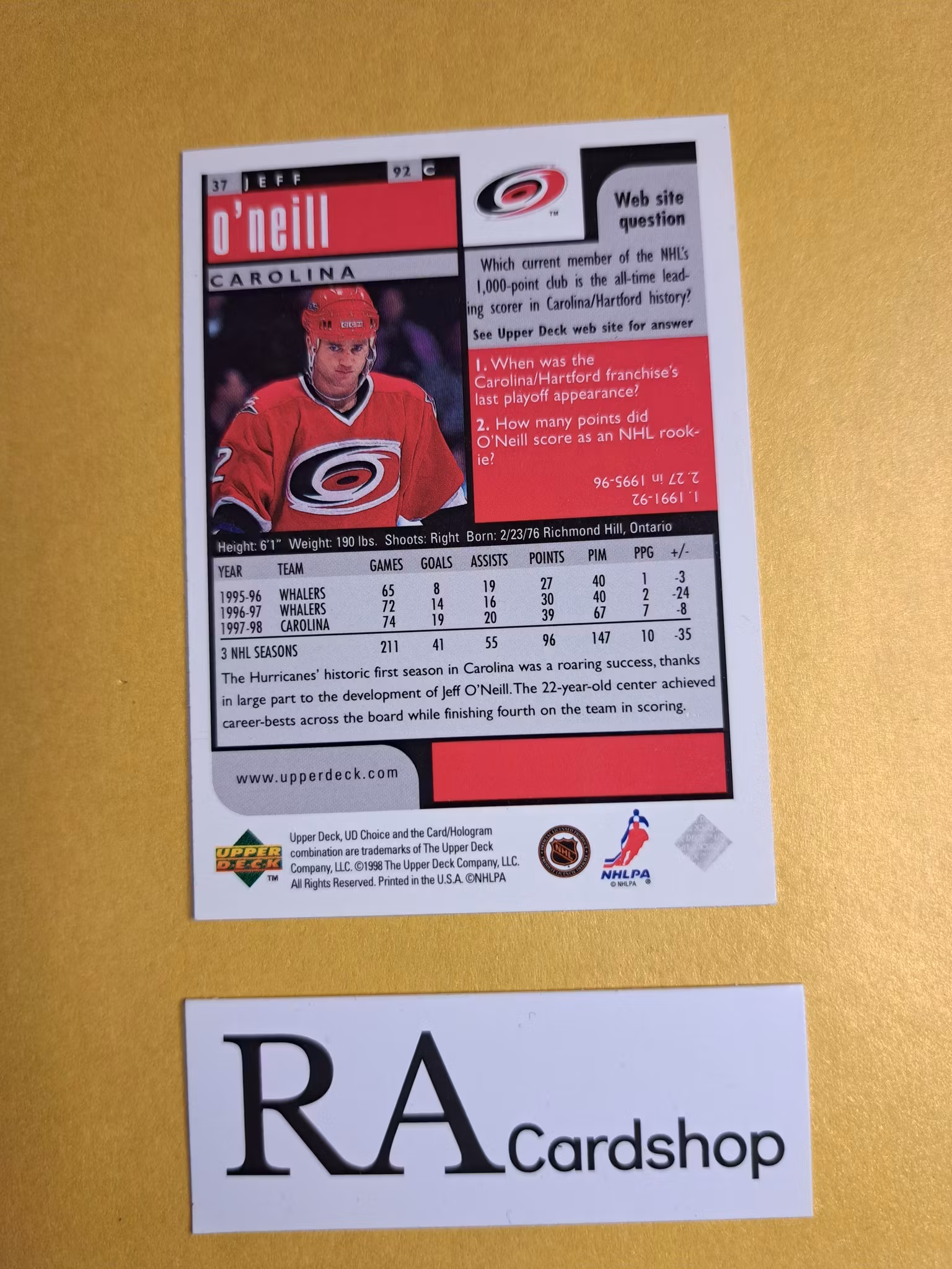 Jeff O'Neil 98-99 UD Choice #37 NHL Hockey