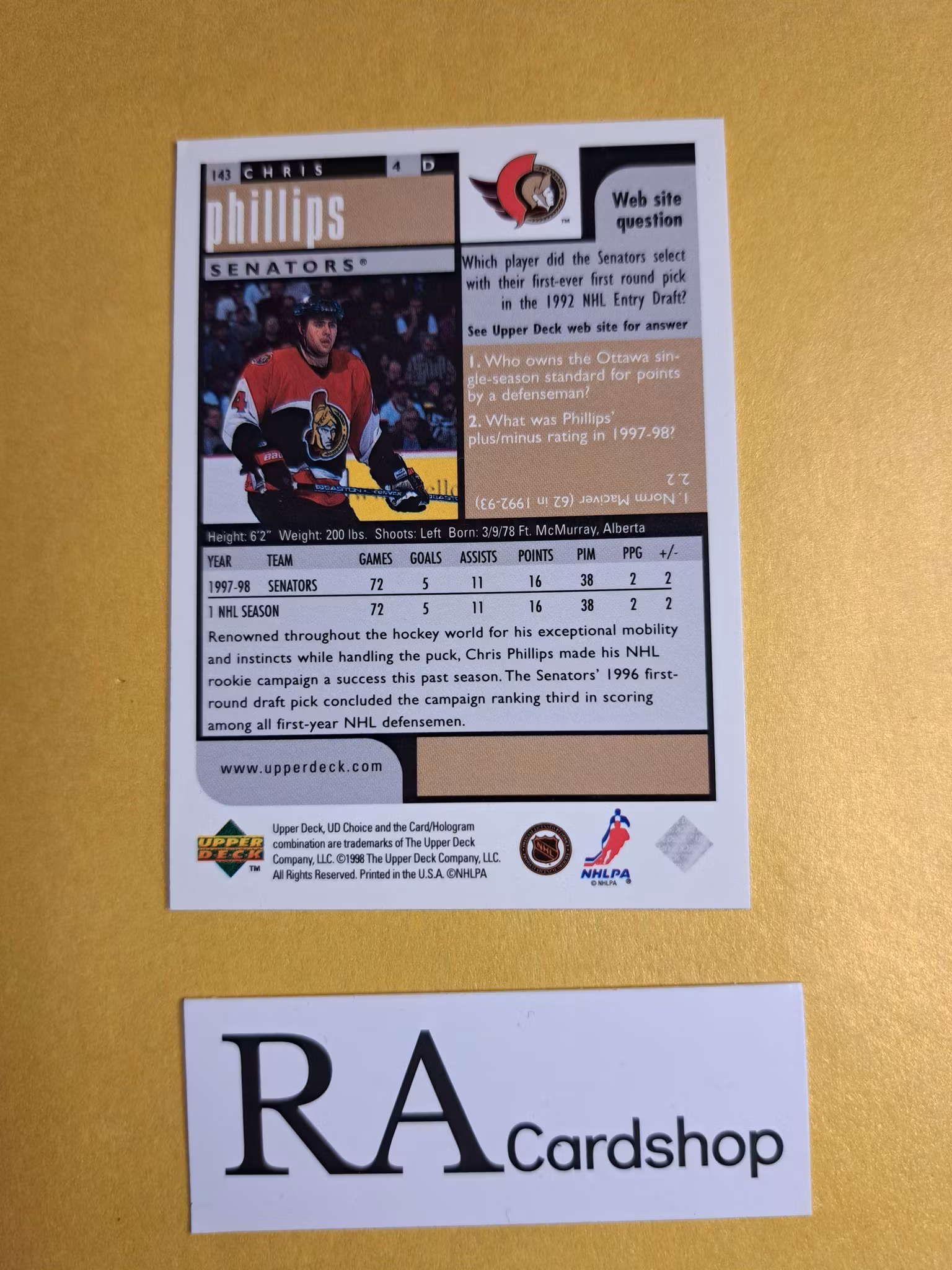 Chris Phillips 98-99 UD Choice #143 NHL Hockey