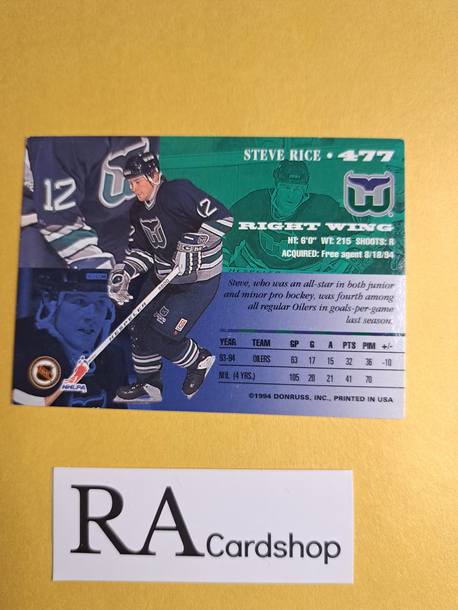 Steve Rice 93-94 Leaf Donruss #477 NHL Hockey
