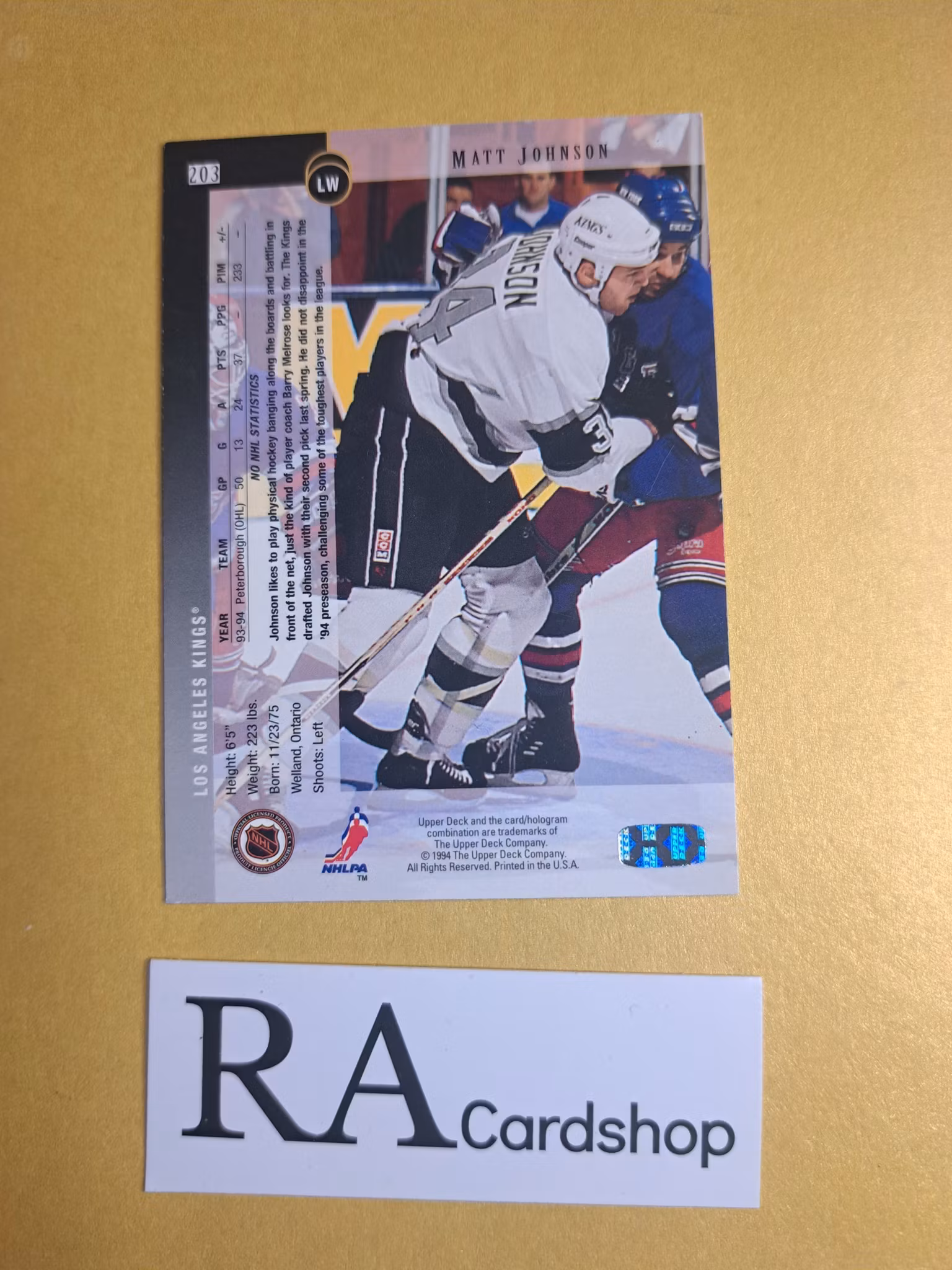 Matt Johnson (1) 94-95 Upper Deck #203 NHL Hockey