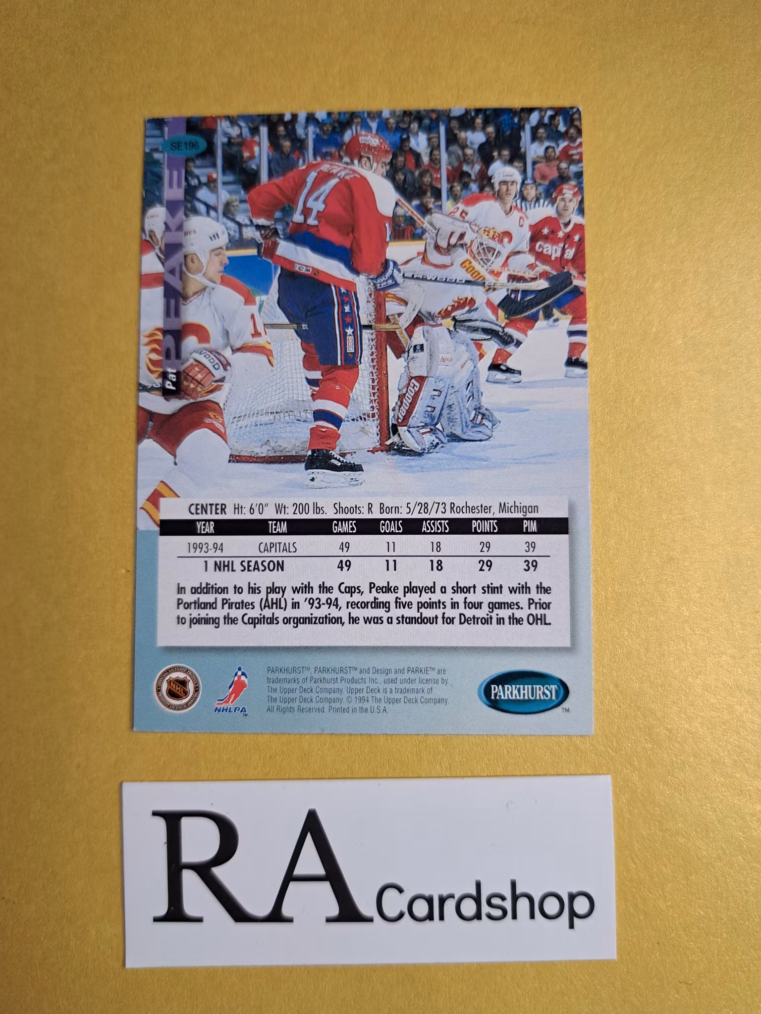 Pat Peake 93-94 Parkhurst SE #SE196 NHL Hockey