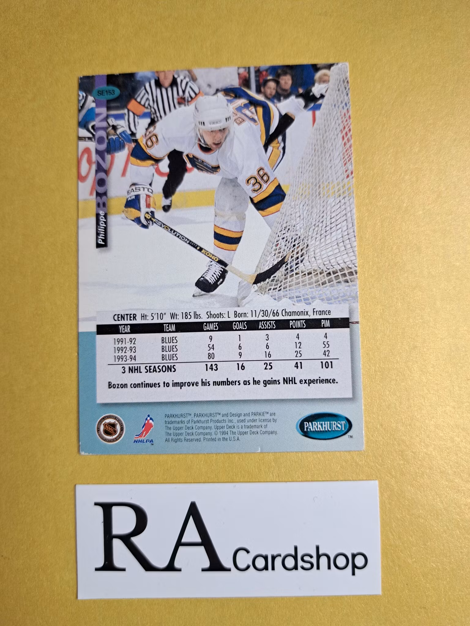 Philippe Bozon  93-94 Parkhurst SE #SE153 NHL Hockey