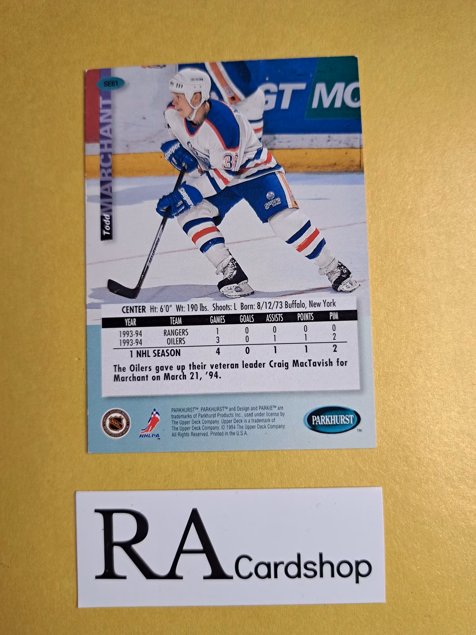 Todd Marchant (2) 93-94 Parkhurst SE #SE61 NHL Hockey