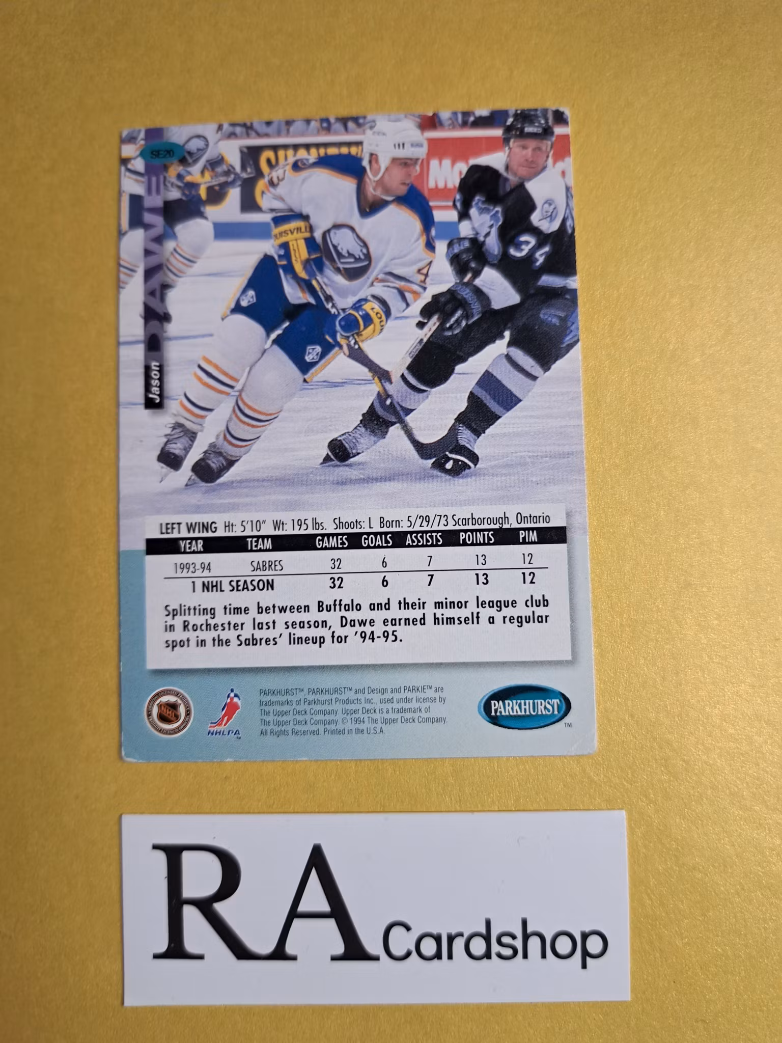 Jason Dawe 93-94 Parkhurst SE #SE20 NHL Hockey