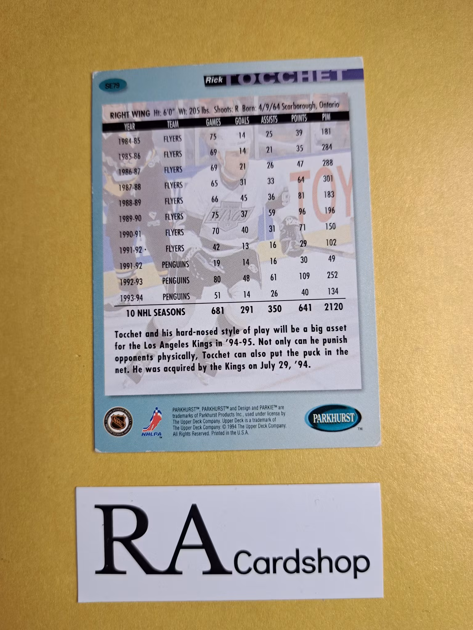 Rick Tocchet 93-94 Parkhurst SE #SE80 NHL Hockey