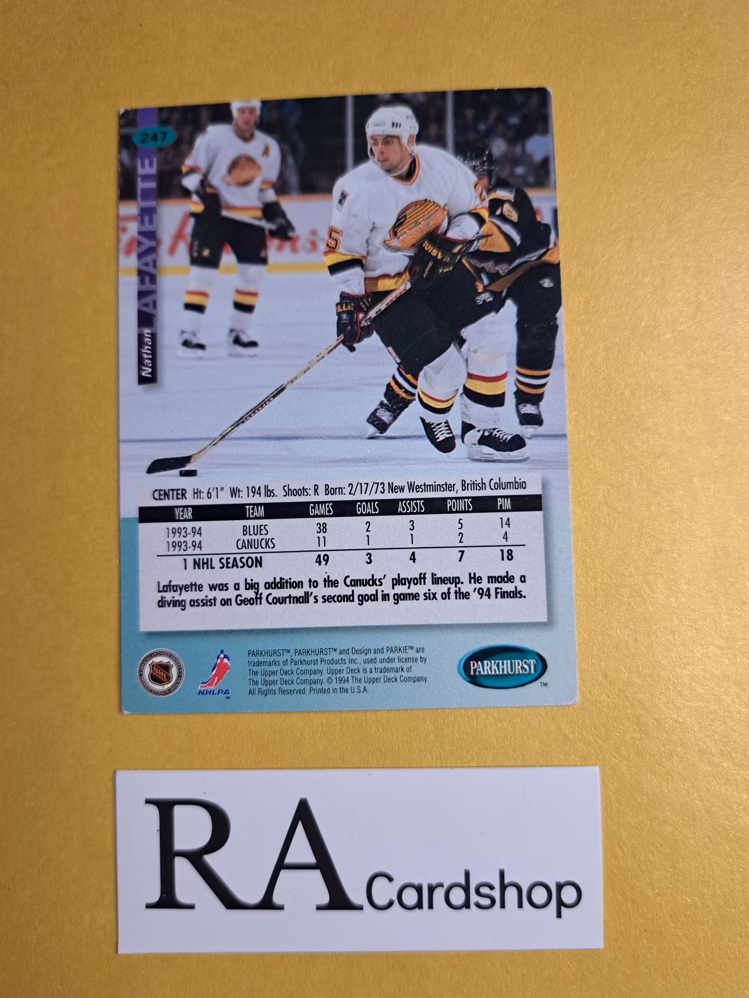 Nathan Lafayette 94-95 Parkhurst #247 NHL Hockey