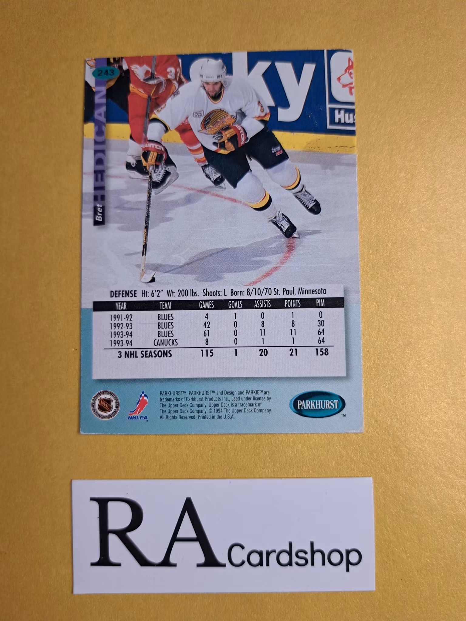 Bret Hedican (2) 94-95 Parkhurst #243 NHL Hockey
