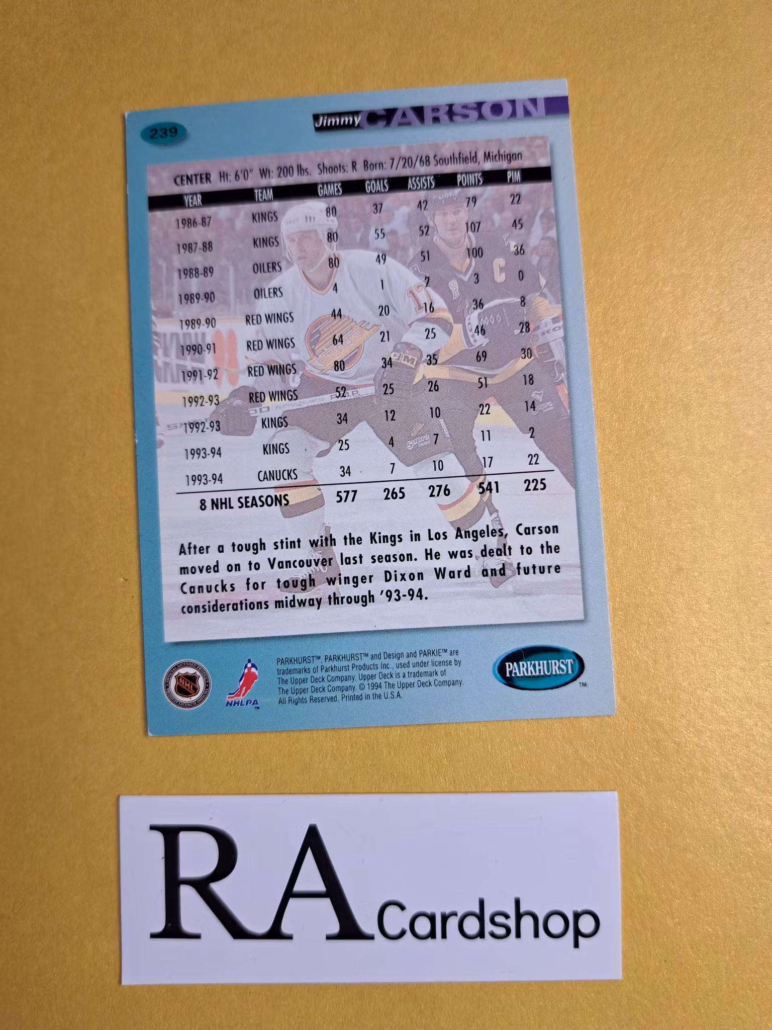 Jimmy Carson 94-95 Parkhurst #239 NHL Hockey