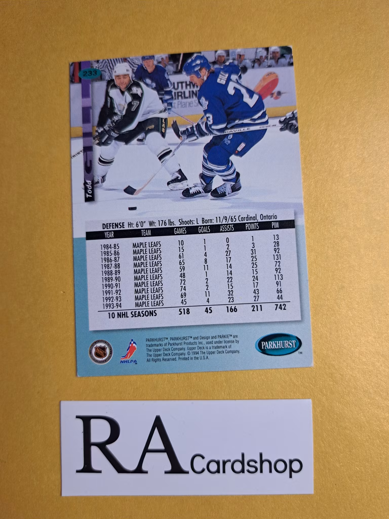 Todd Gill 94-95 Parkhurst #233 NHL Hockey