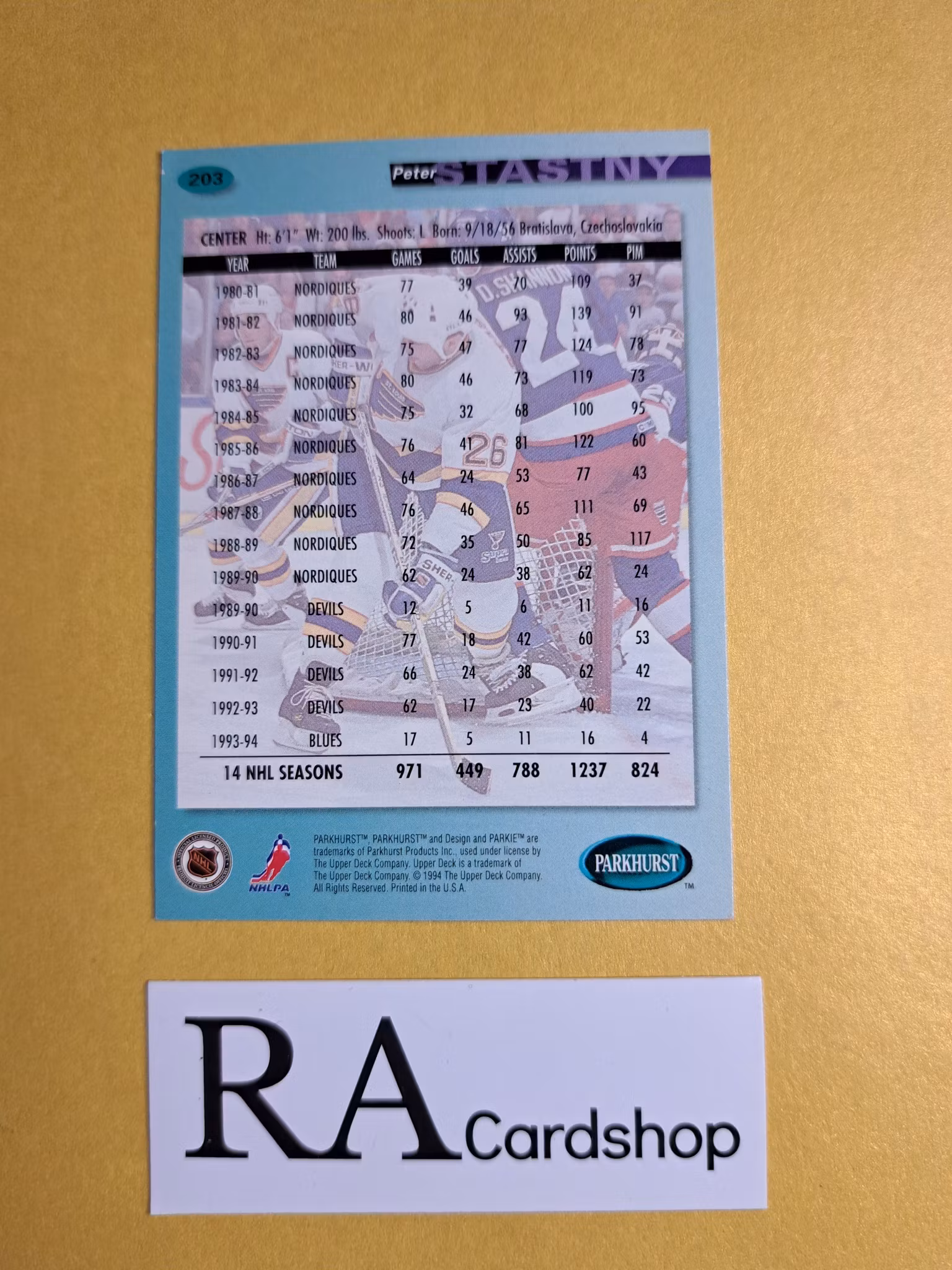 Peter Stastny 94-95 Parkhurst #203 NHL Hockey