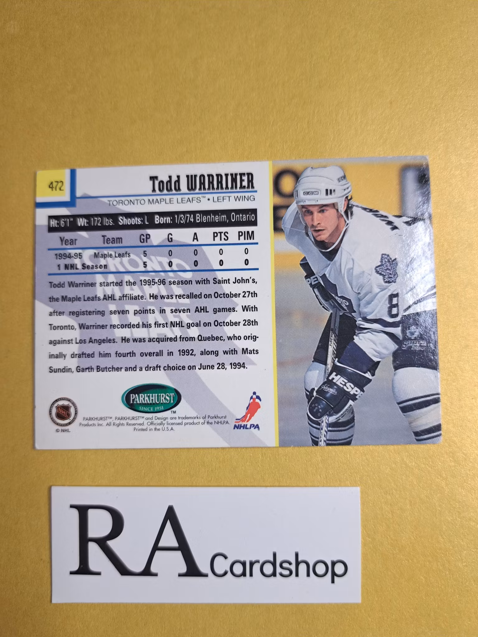 Todd Warner 95-96 Parkhurst #472 NHL Hockey