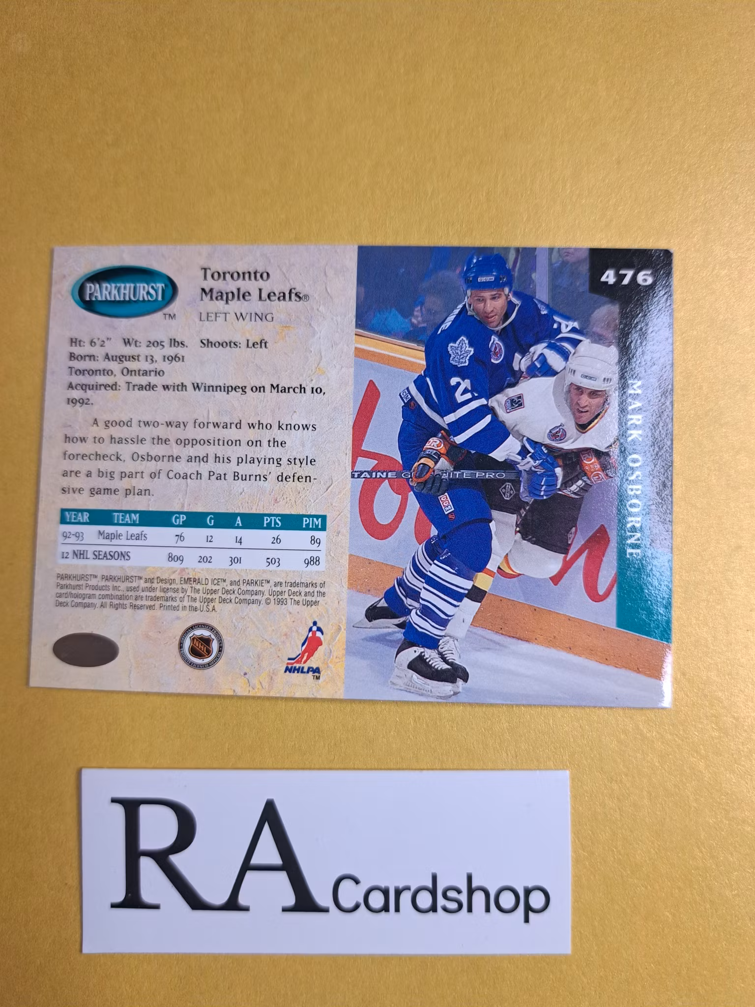 Mark Osbornes 90-91 Parkhurst #476 NHL Hockey