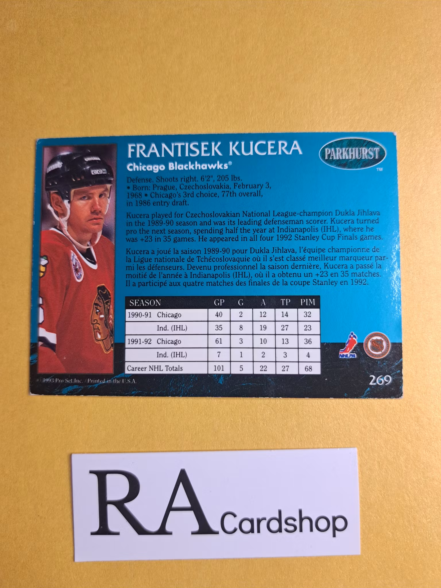 Frantisek Kucera 92-93 Parkhurst #269 NHL Hockey