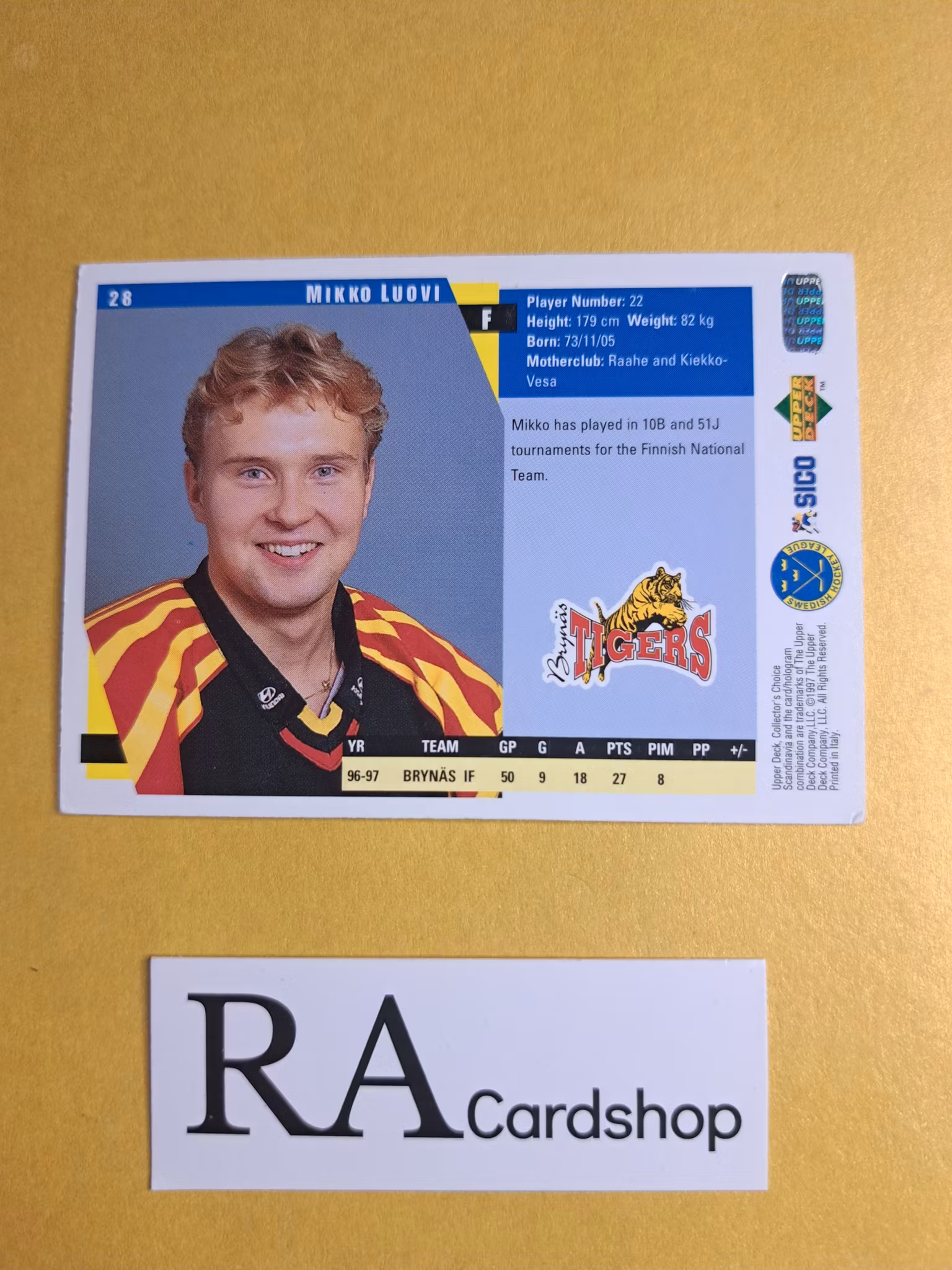 Mikko Luovi 97-98 Upper Deck Swedish #28 SHL Hockey
