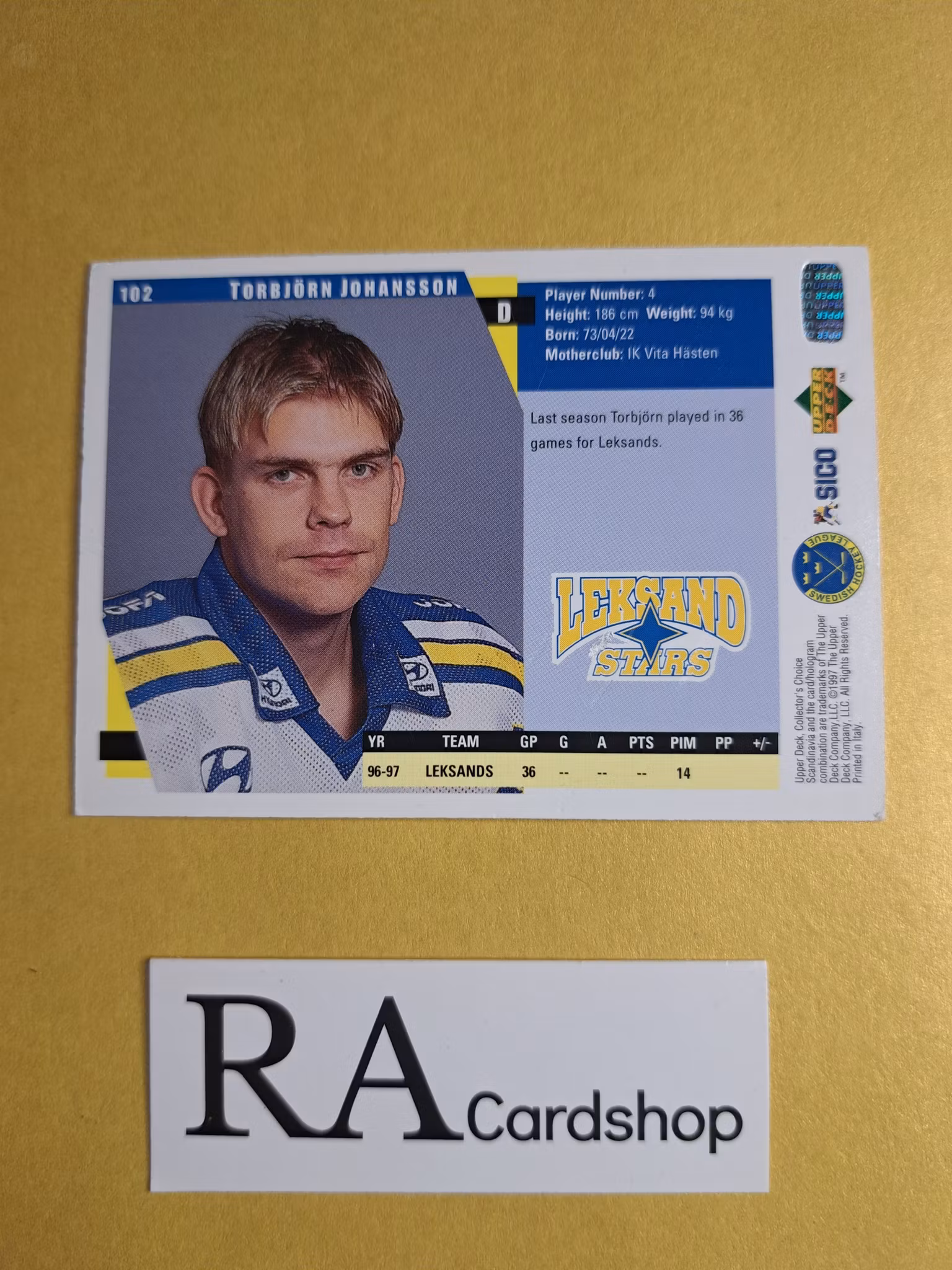 Torbjörn Johansson (1) 97-98 Upper Deck Swedish #102 SHL Hockey