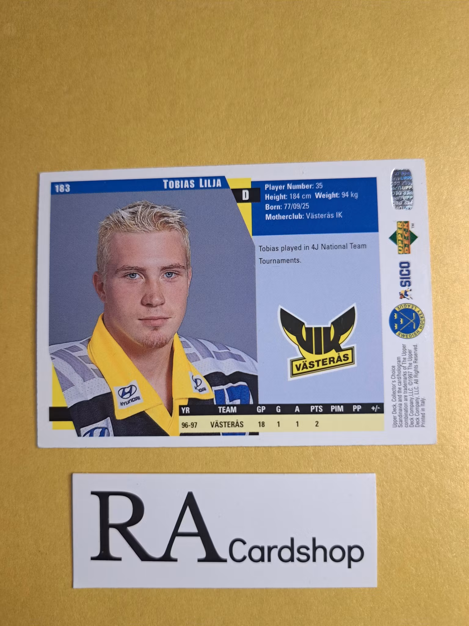 Tobias Lilja 97-98 Upper Deck Swedish #183 SHL Hockey