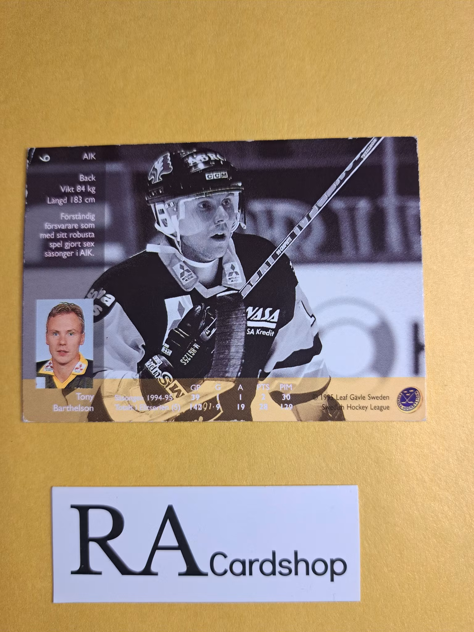 Tony Barthelson (2) 95-96 Leaf #6 SHL Hockey