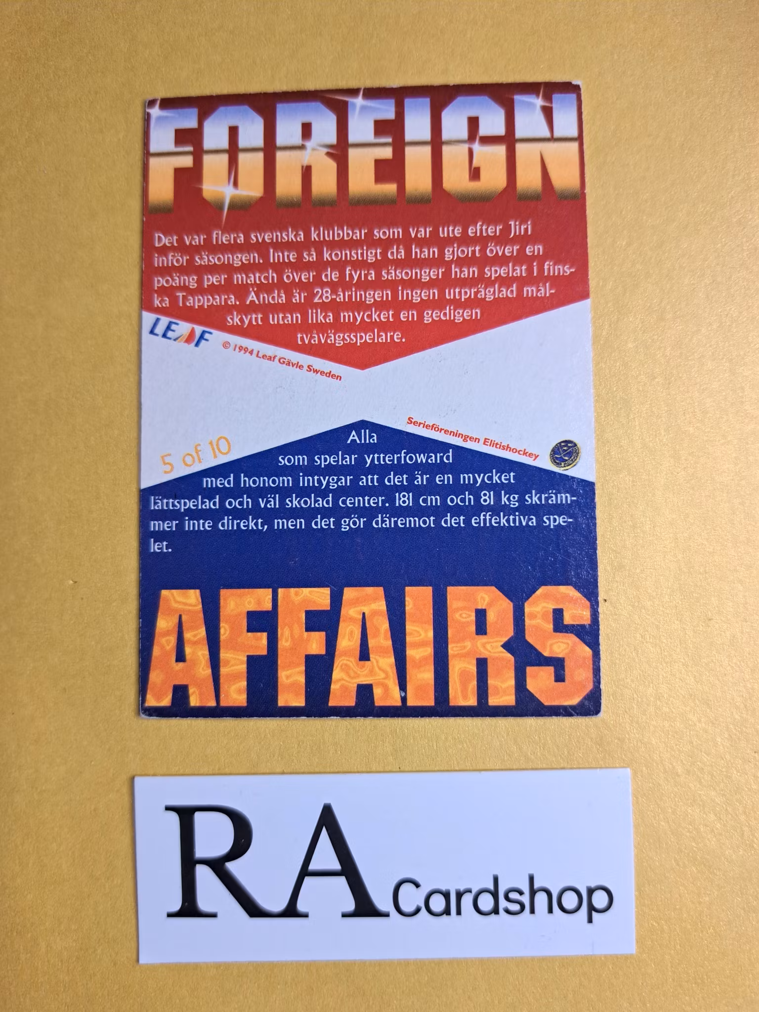 Jiri Kucera Foerign Affairs 94-95 Leaf #5 of 10 SHL Hockey