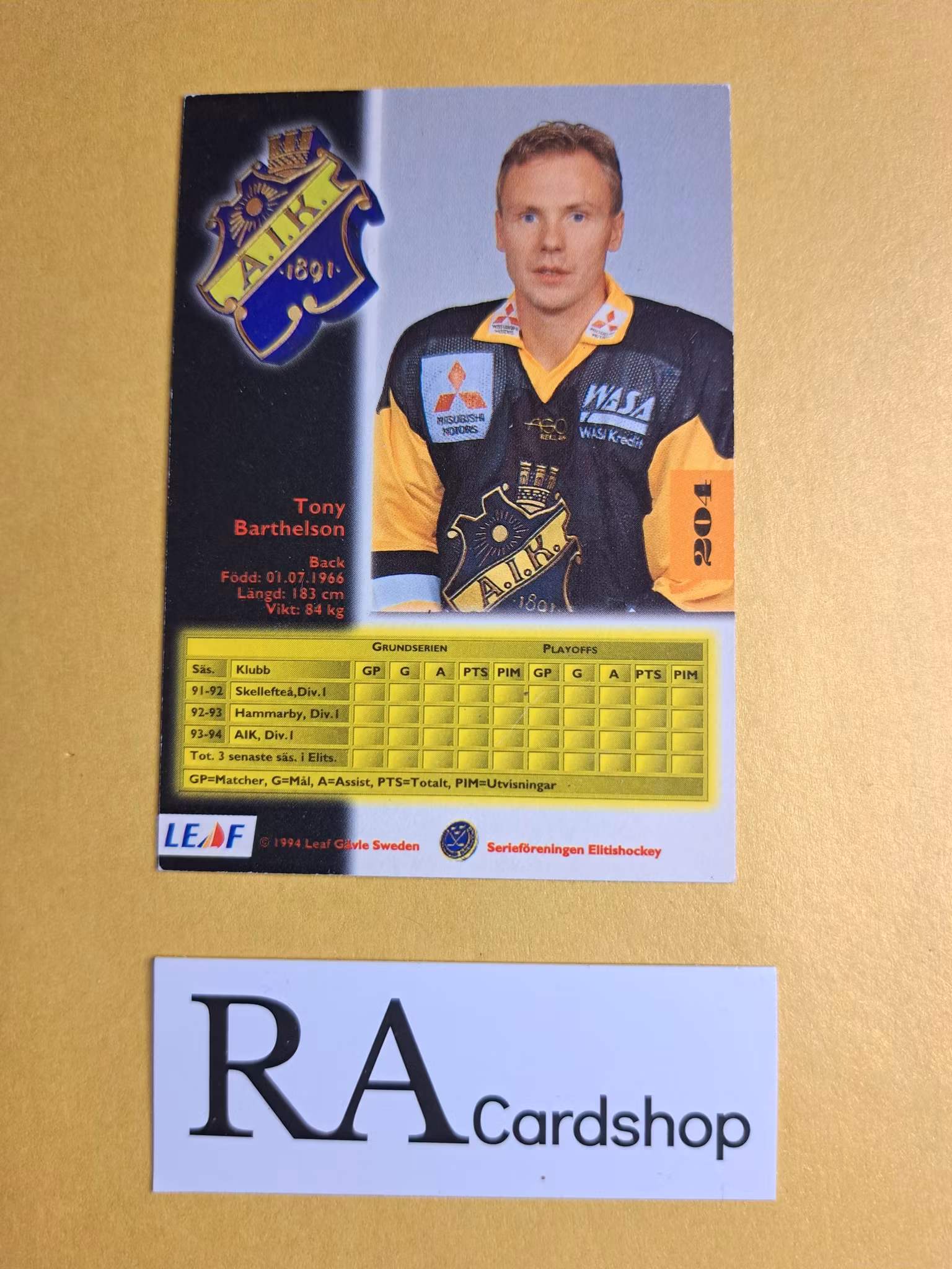 Tony Berthelson 94-95 #204 Leaf SHL Hockey