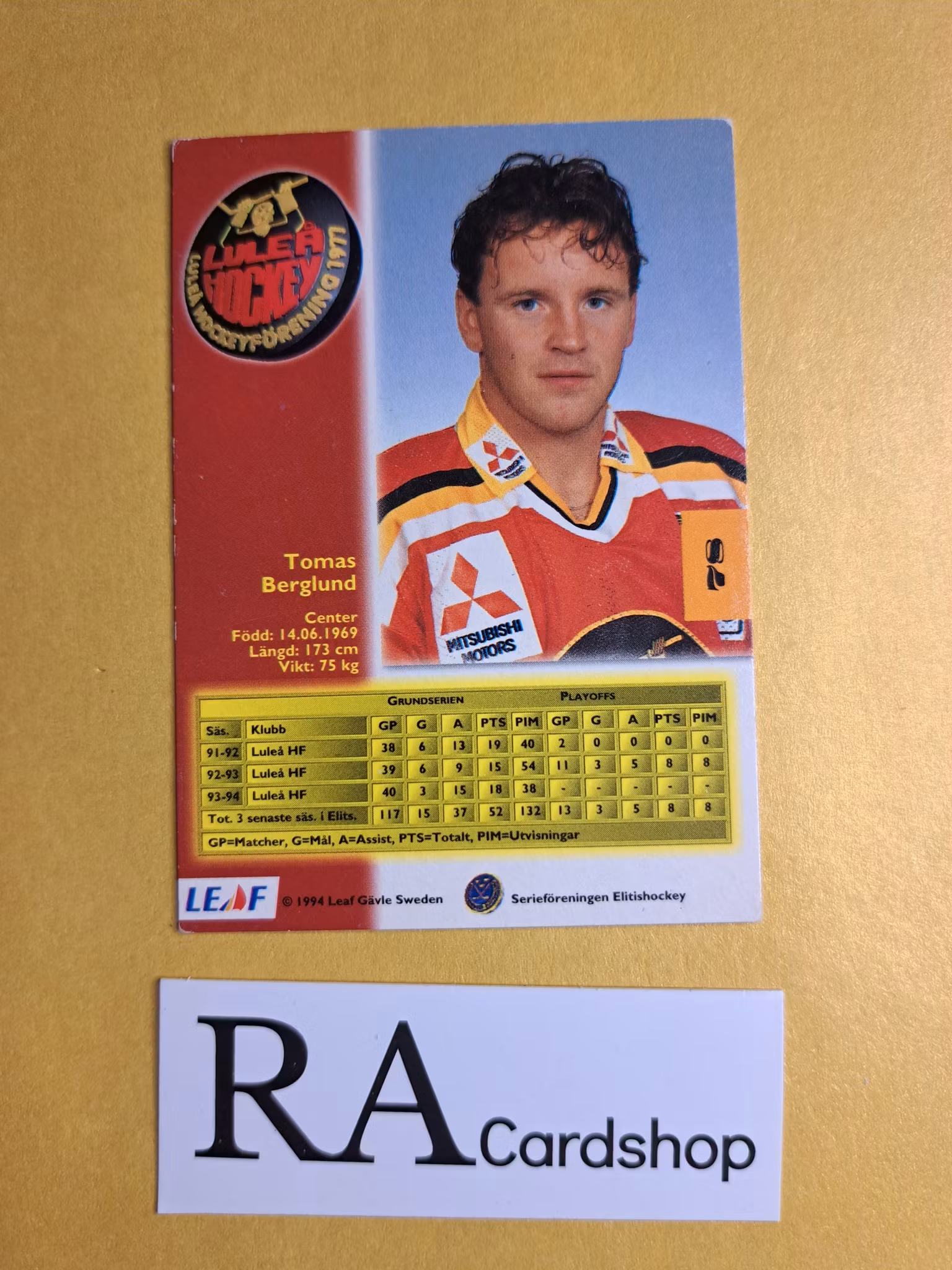 Tomas Berglund 94-95 #78 Leaf SHL Hockey