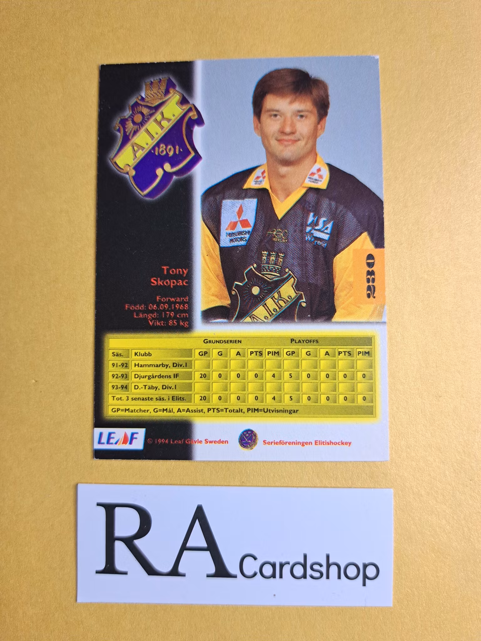 Tobias Skopac 94-95 #230 Leaf SHL Hockey