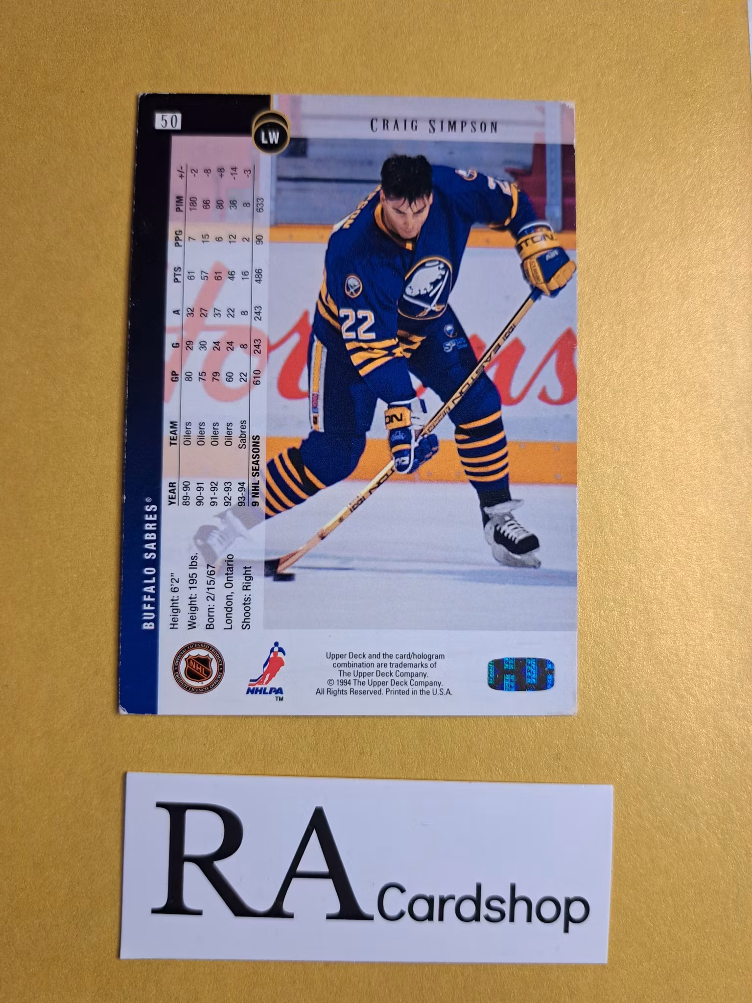 Craig Simpson 94-95 Upper Deck #50 NHL Hockey